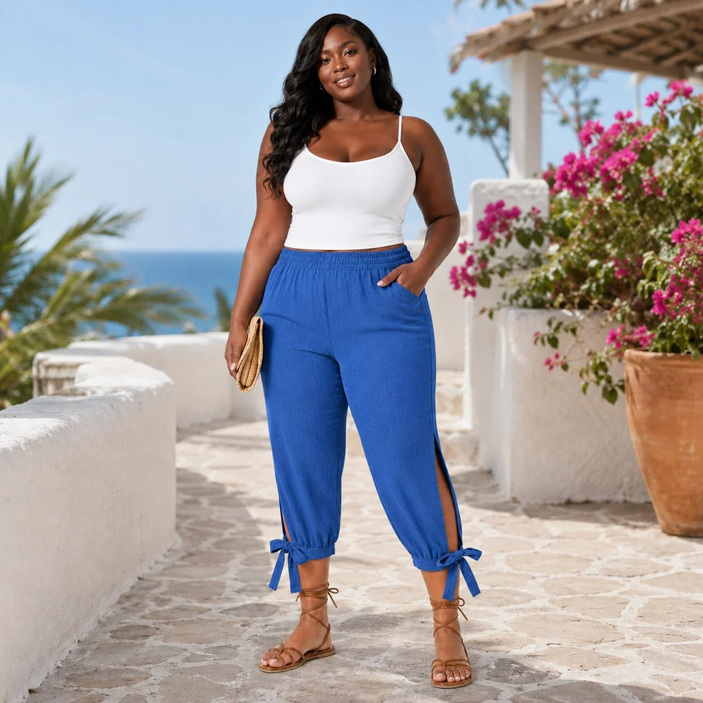 Tie Hem Capri Pants WHD0606434