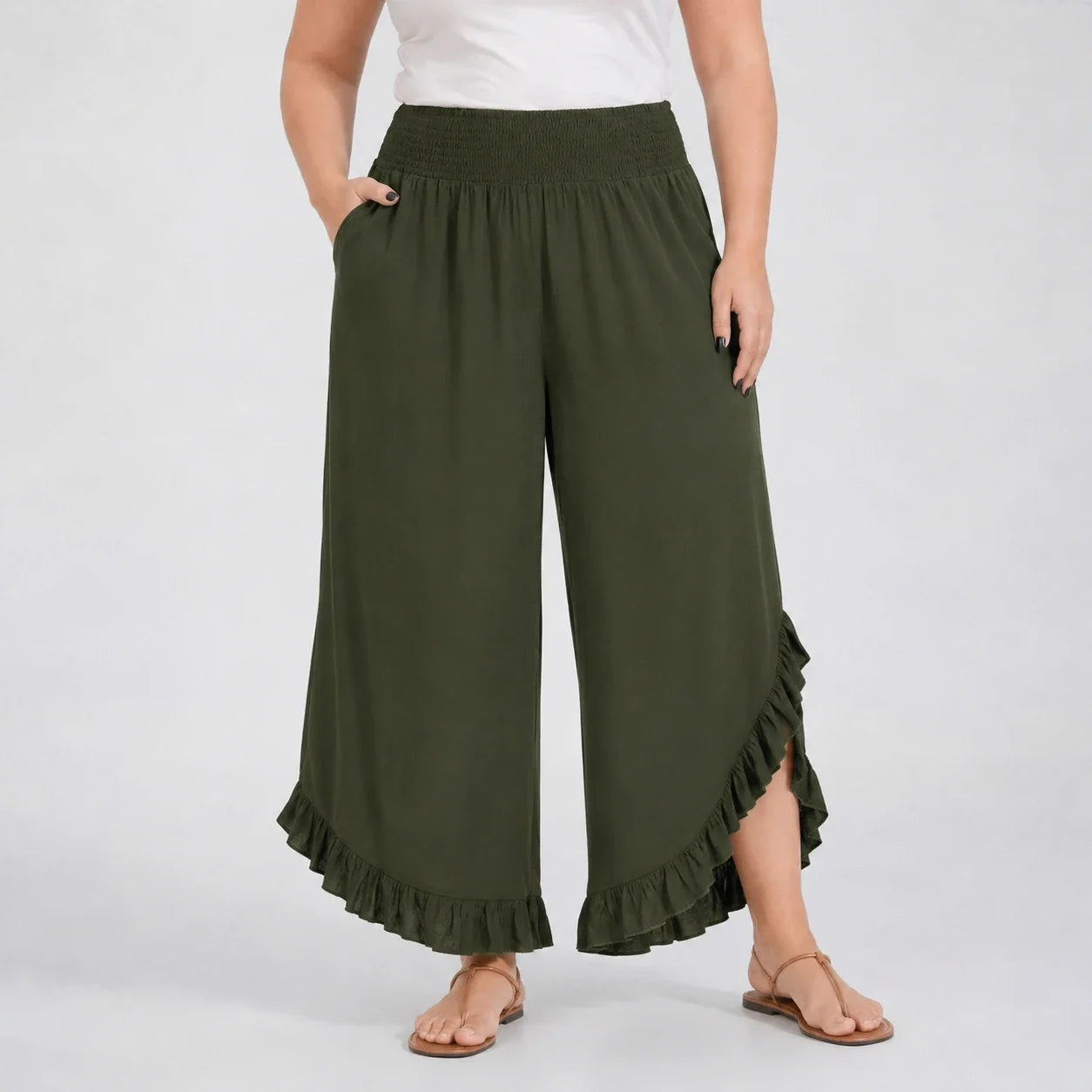 Ruffle Hem Wide Leg Pants WHD0606435