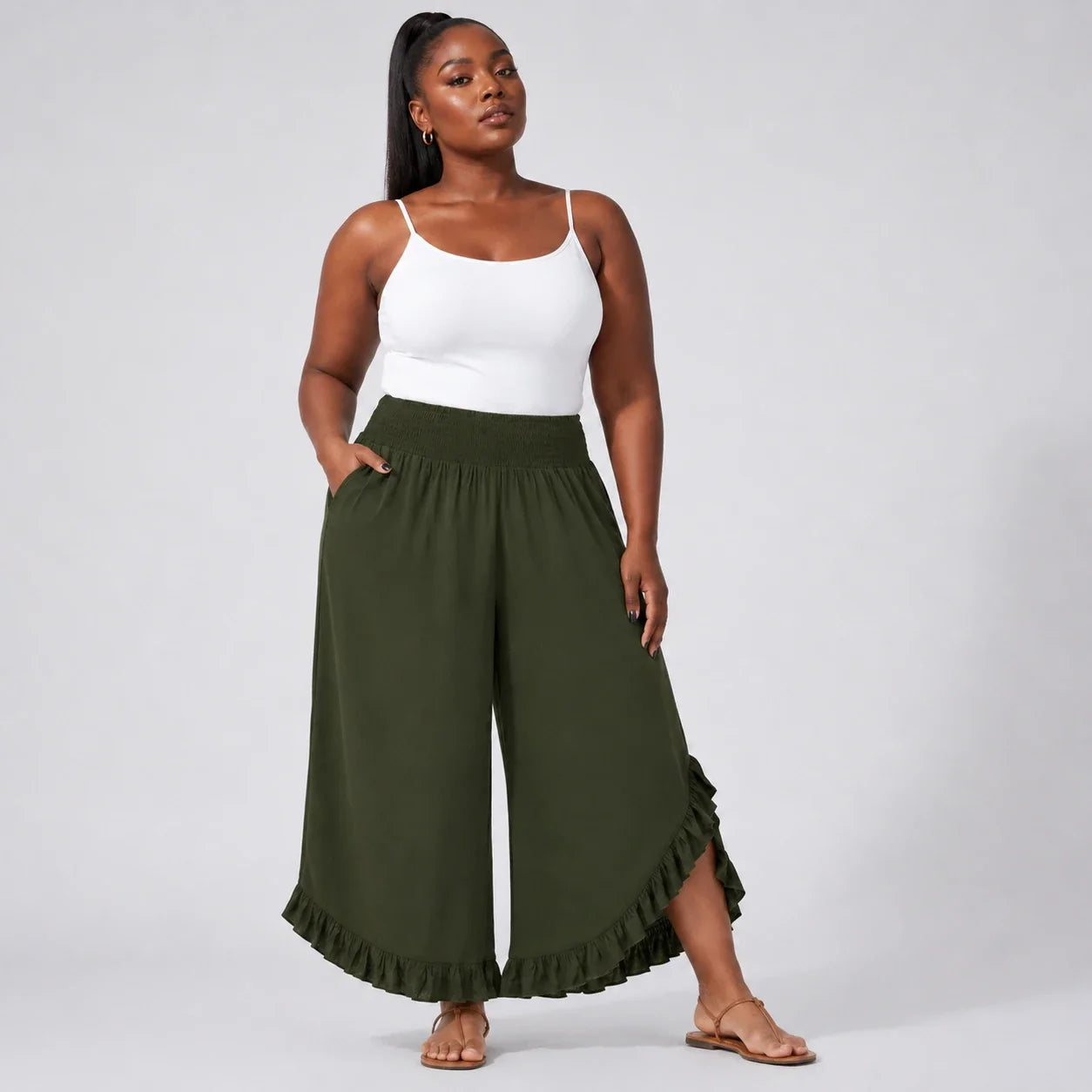 Ruffle Hem Wide Leg Pants WHD0606435