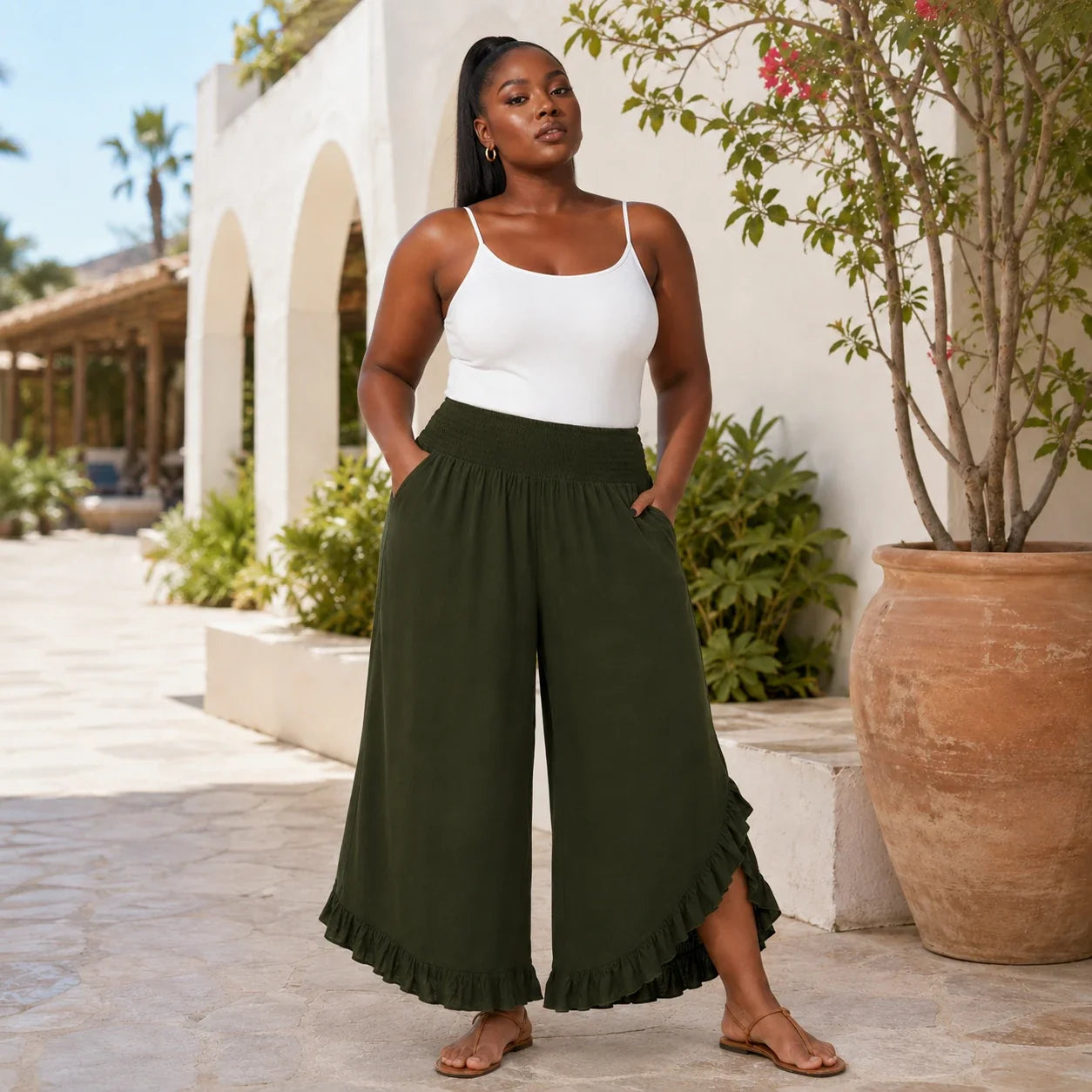 Ruffle Hem Wide Leg Pants WHD0606435