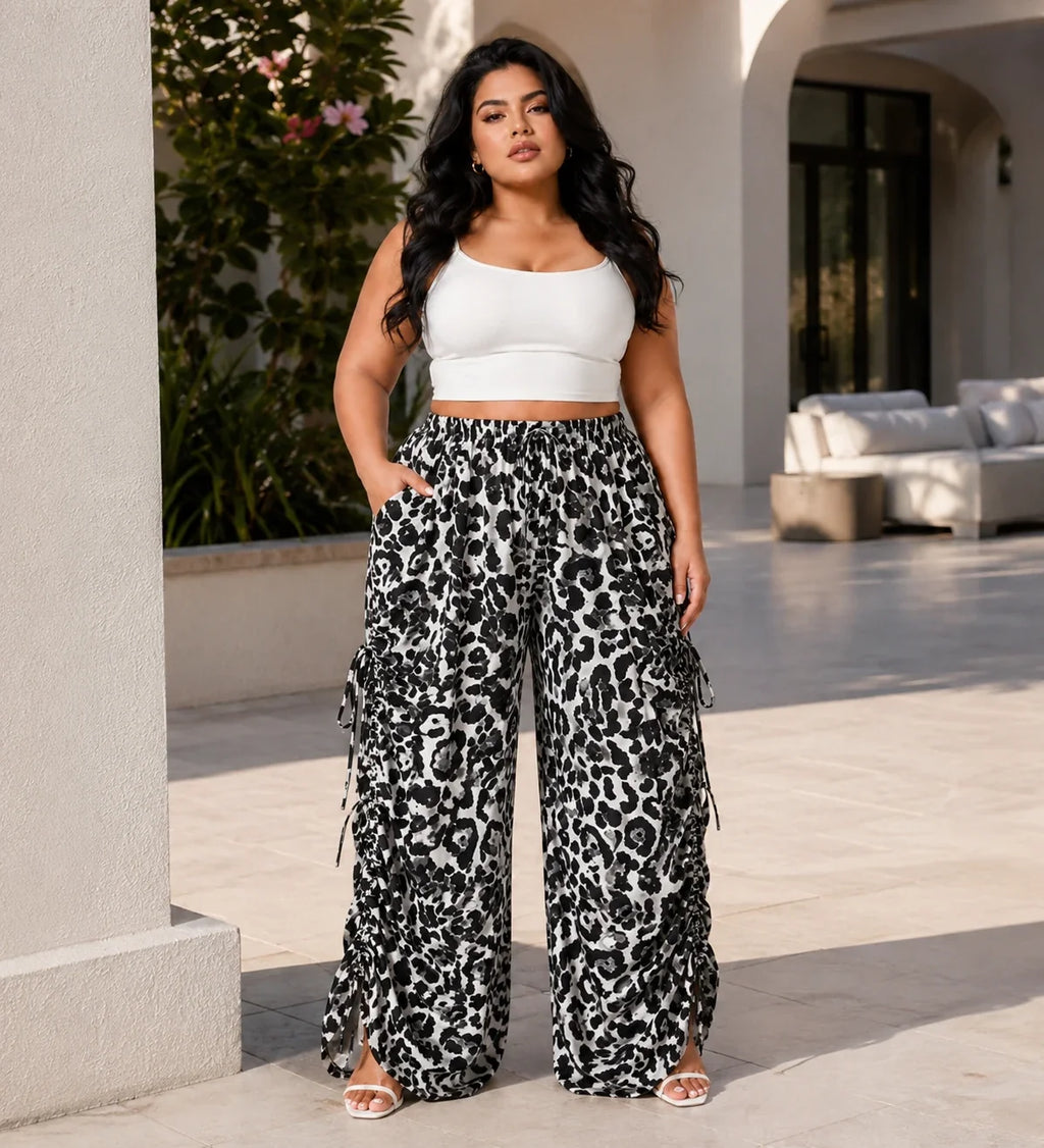 Leopard Print Wide Leg Pants WHD0606436