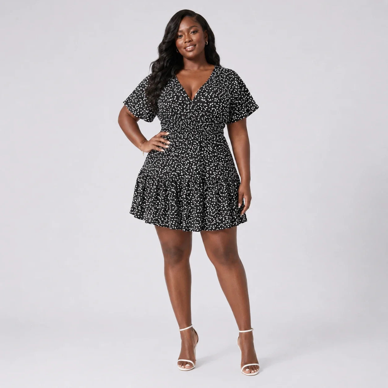 Printed V-Neck Mini Dress WHD0606437