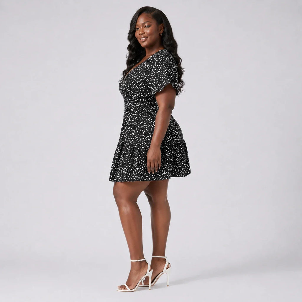 Printed V-Neck Mini Dress WHD0606437