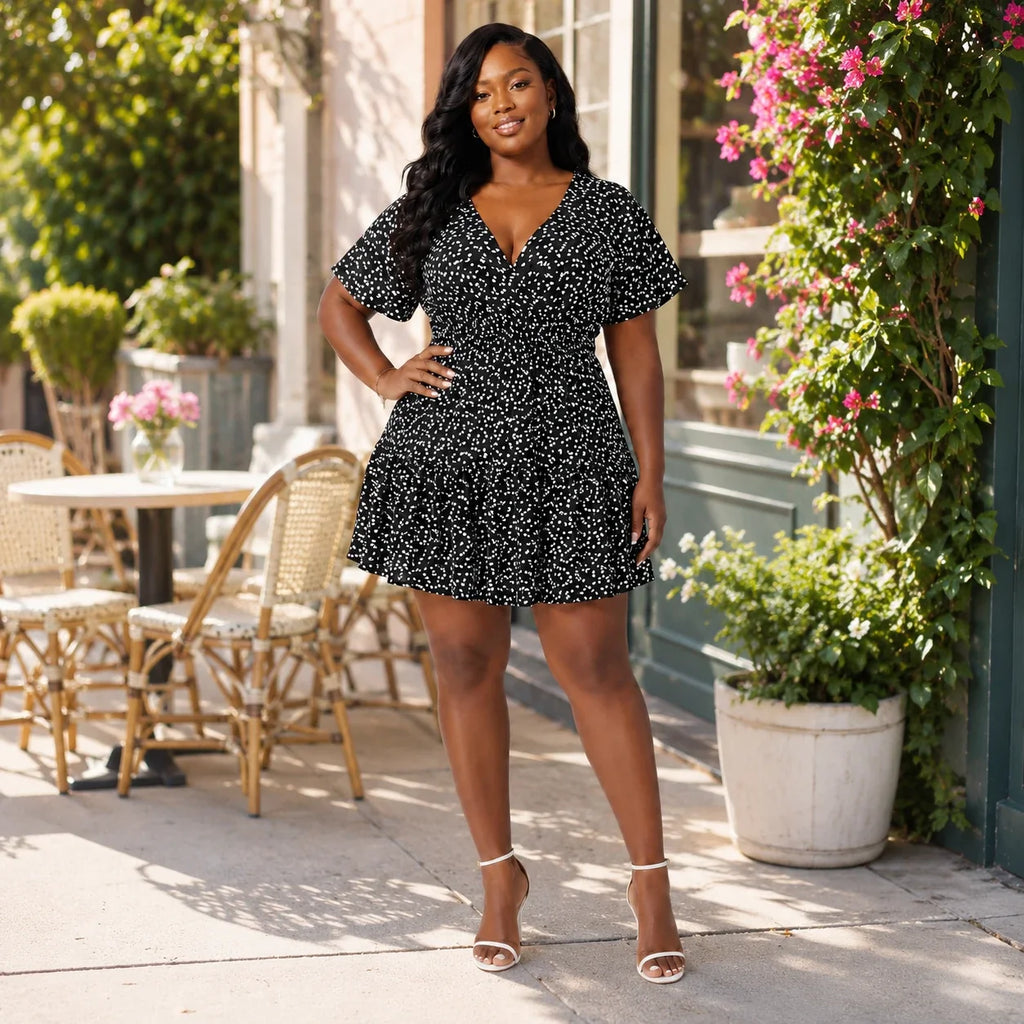 Printed V-Neck Mini Dress WHD0606437