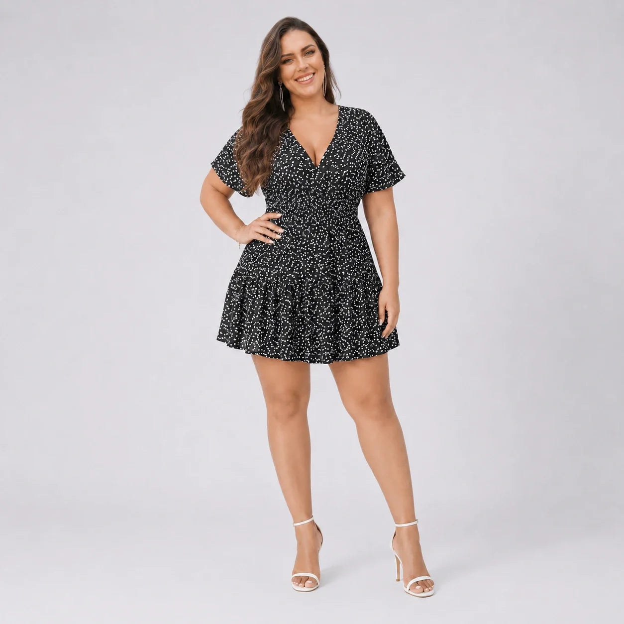 Printed V-Neck Mini Dress WHD0606437