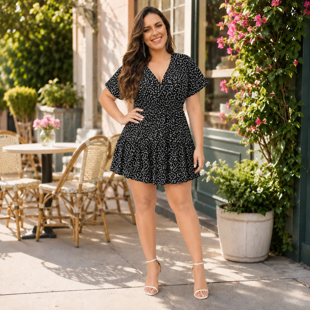 Printed V-Neck Mini Dress WHD0606437