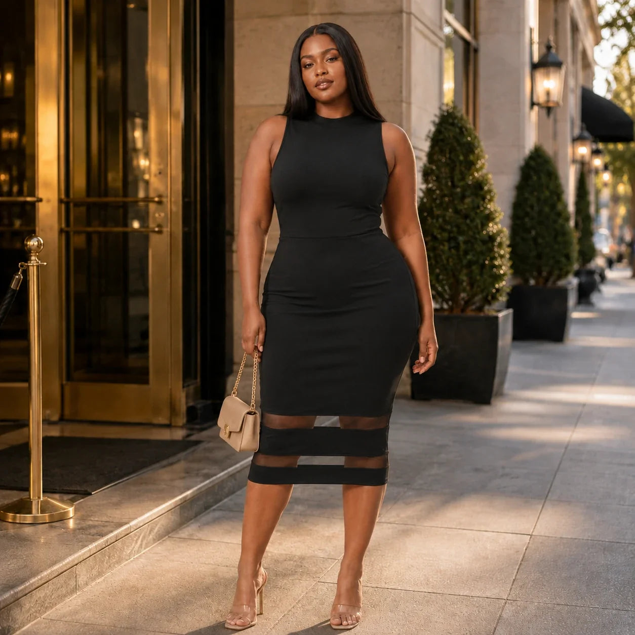 Mesh Hem Bodycon Dress WHD0606438
