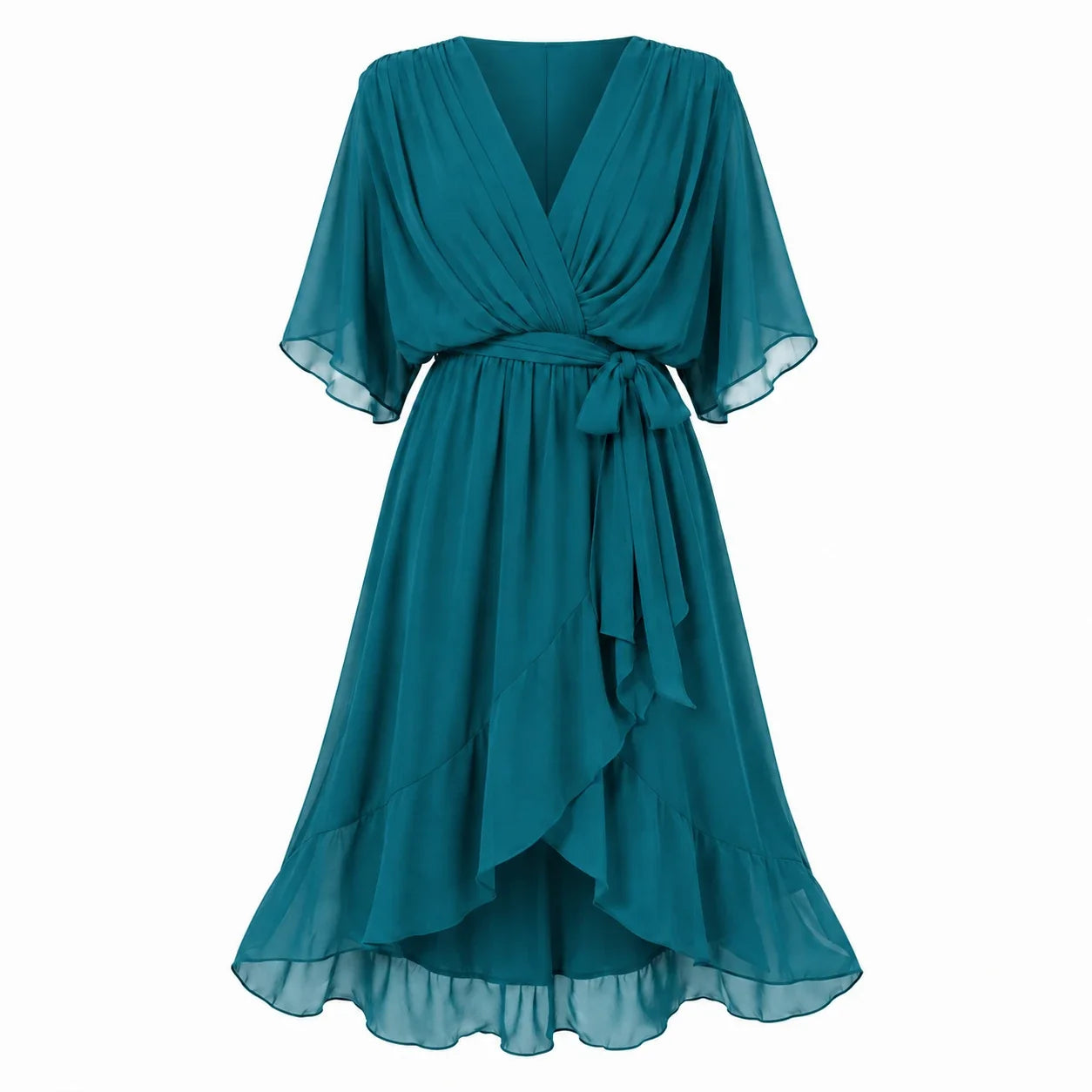 Draped Tie-Waist Midi Dress WHD0606439
