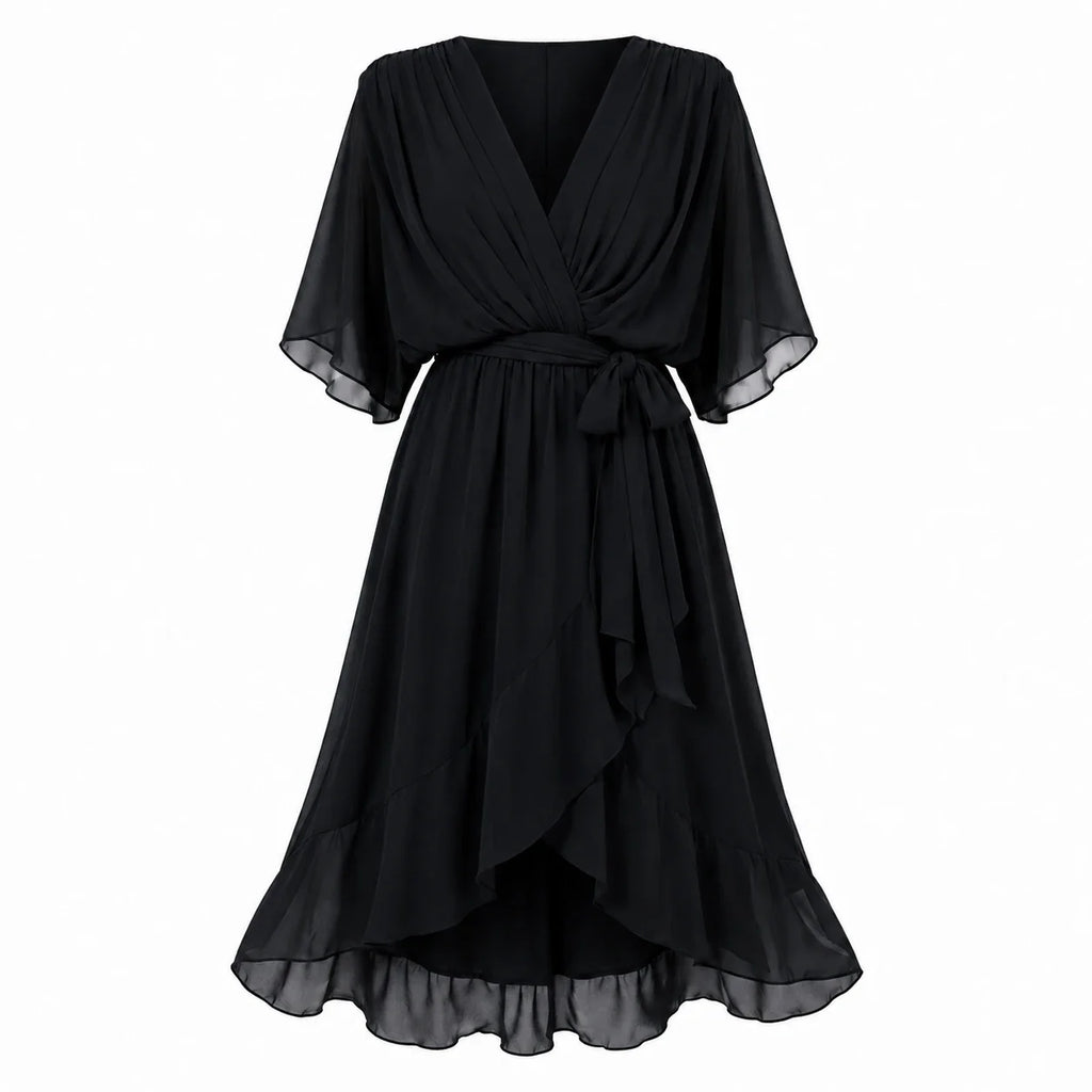 Draped Tie-Waist Midi Dress WHD0606439