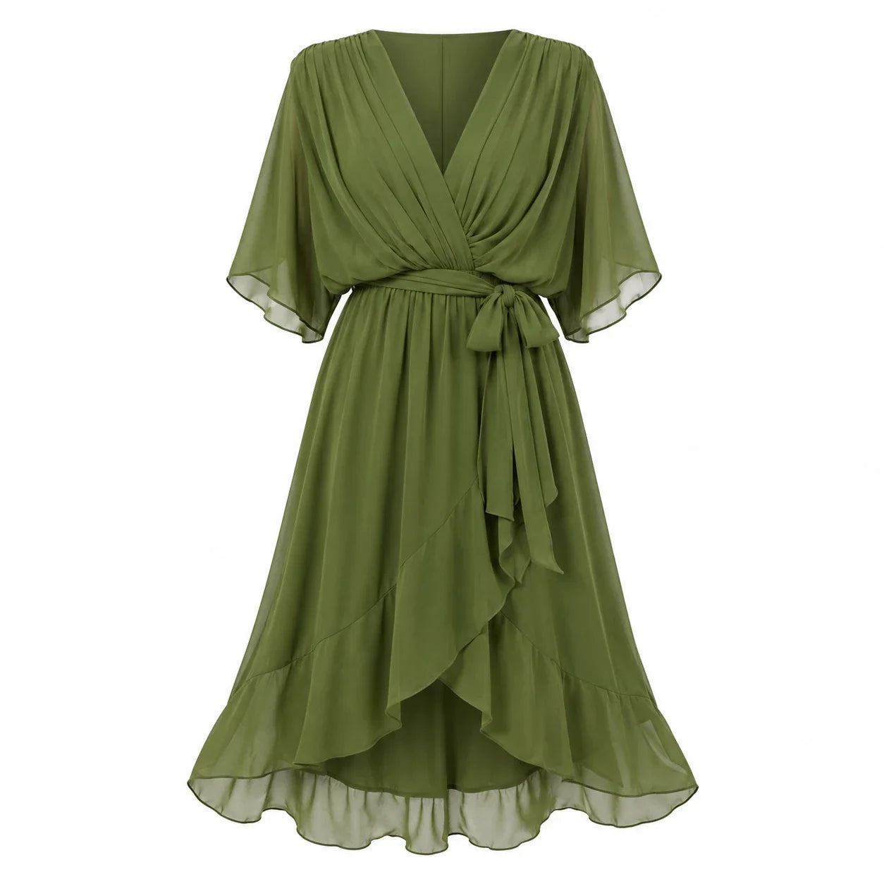 Draped Tie-Waist Midi Dress WHD0606439