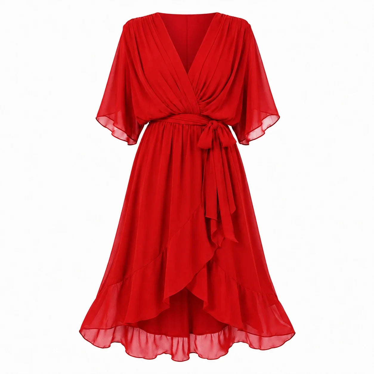 Draped Tie-Waist Midi Dress WHD0606439