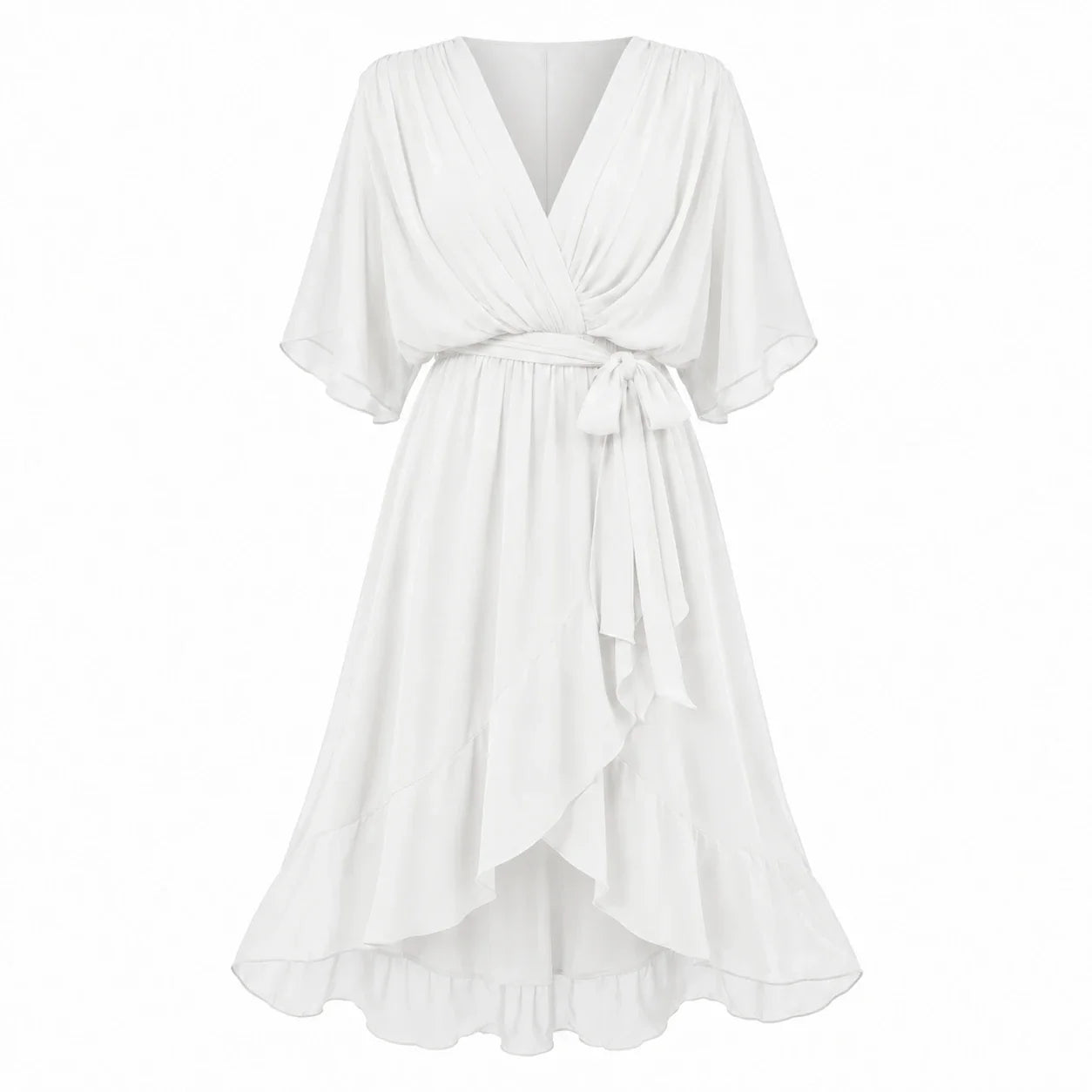 Draped Tie-Waist Midi Dress WHD0606439