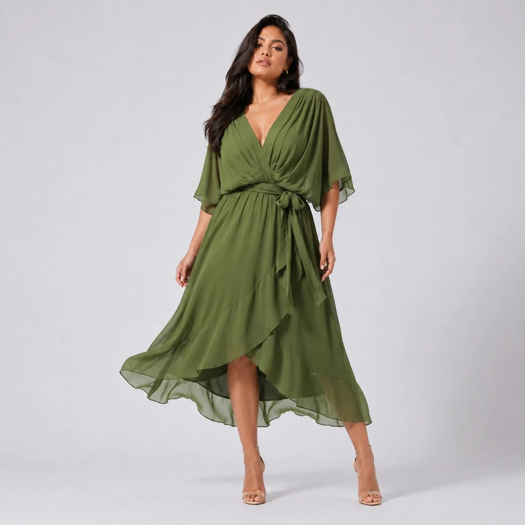 Draped Tie-Waist Midi Dress WHD0606439