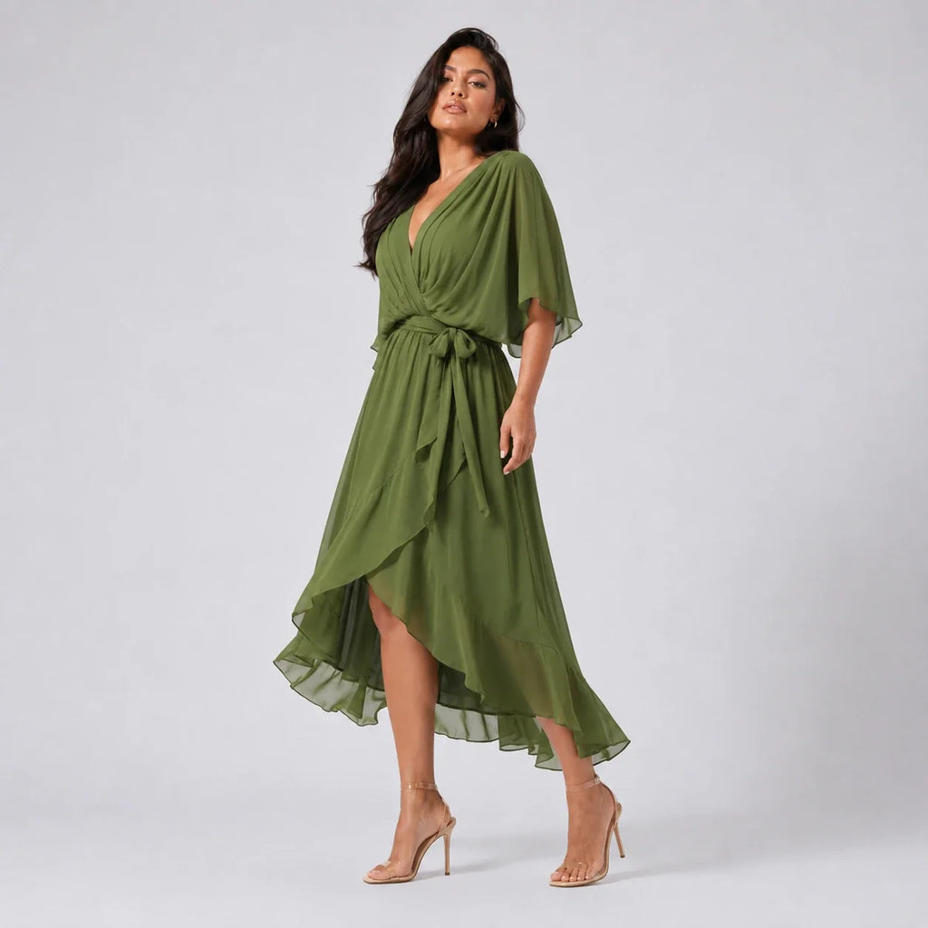 Draped Tie-Waist Midi Dress WHD0606439