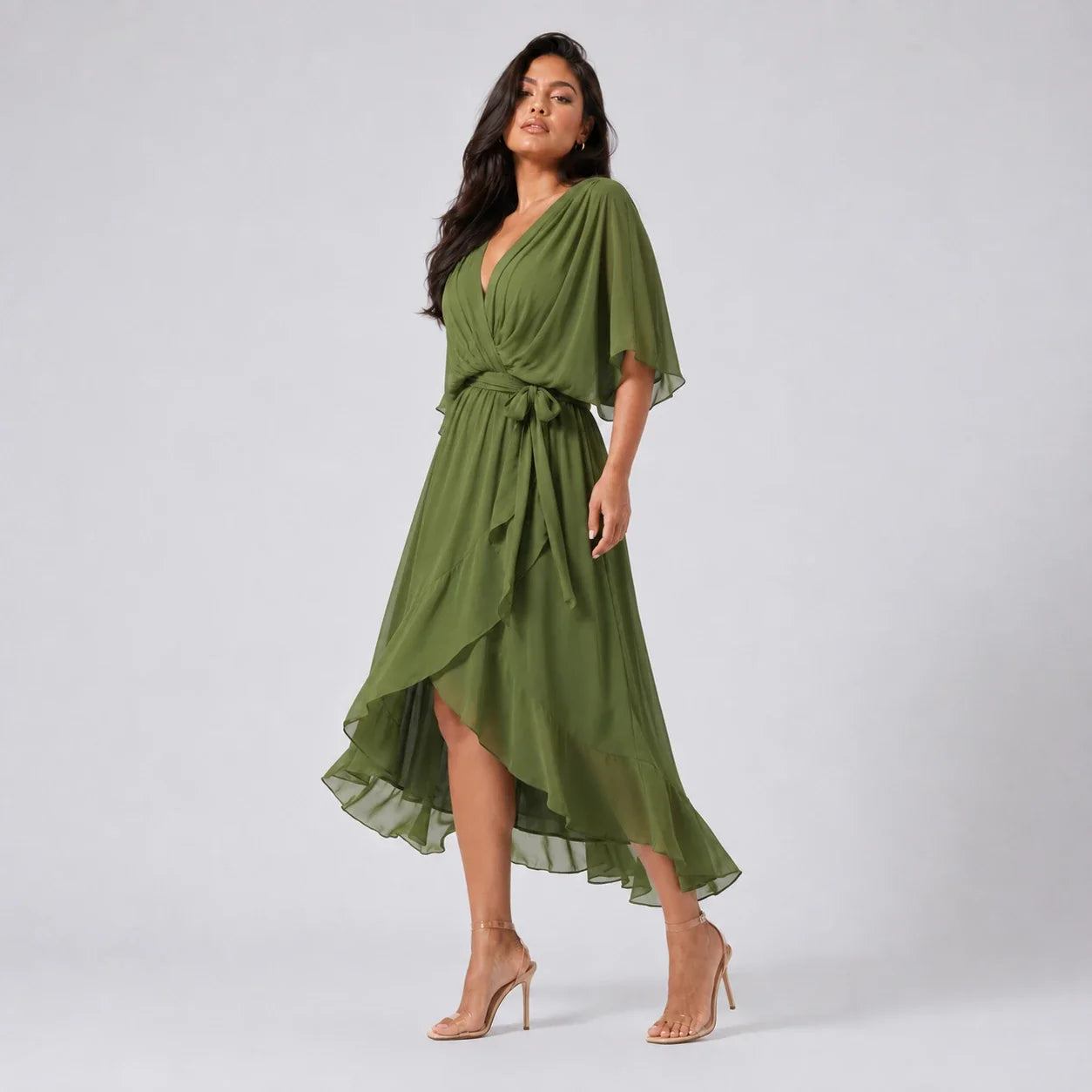 Draped Tie-Waist Midi Dress WHD0606439