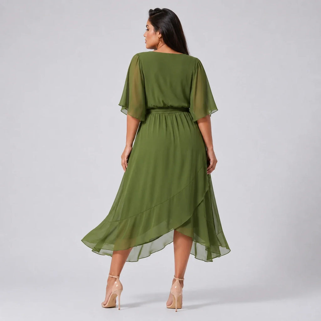 Draped Tie-Waist Midi Dress WHD0606439