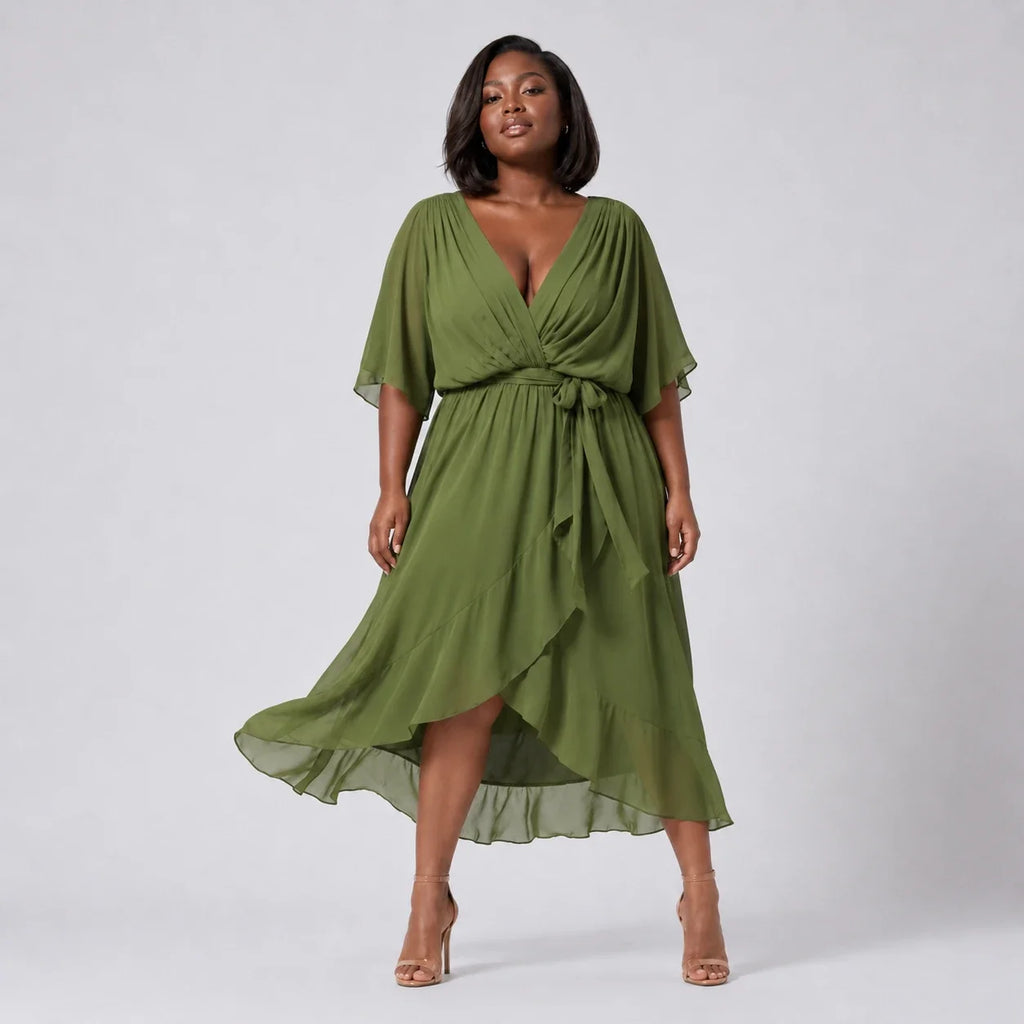 Draped Tie-Waist Midi Dress WHD0606439
