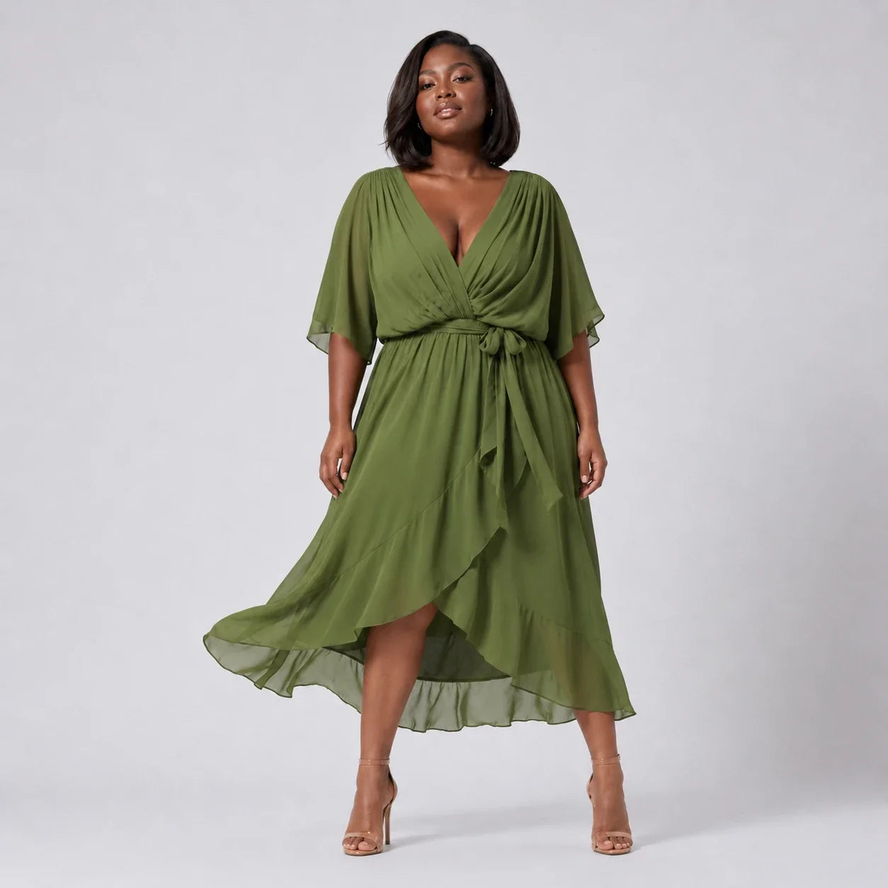 Draped Tie-Waist Midi Dress WHD0606439