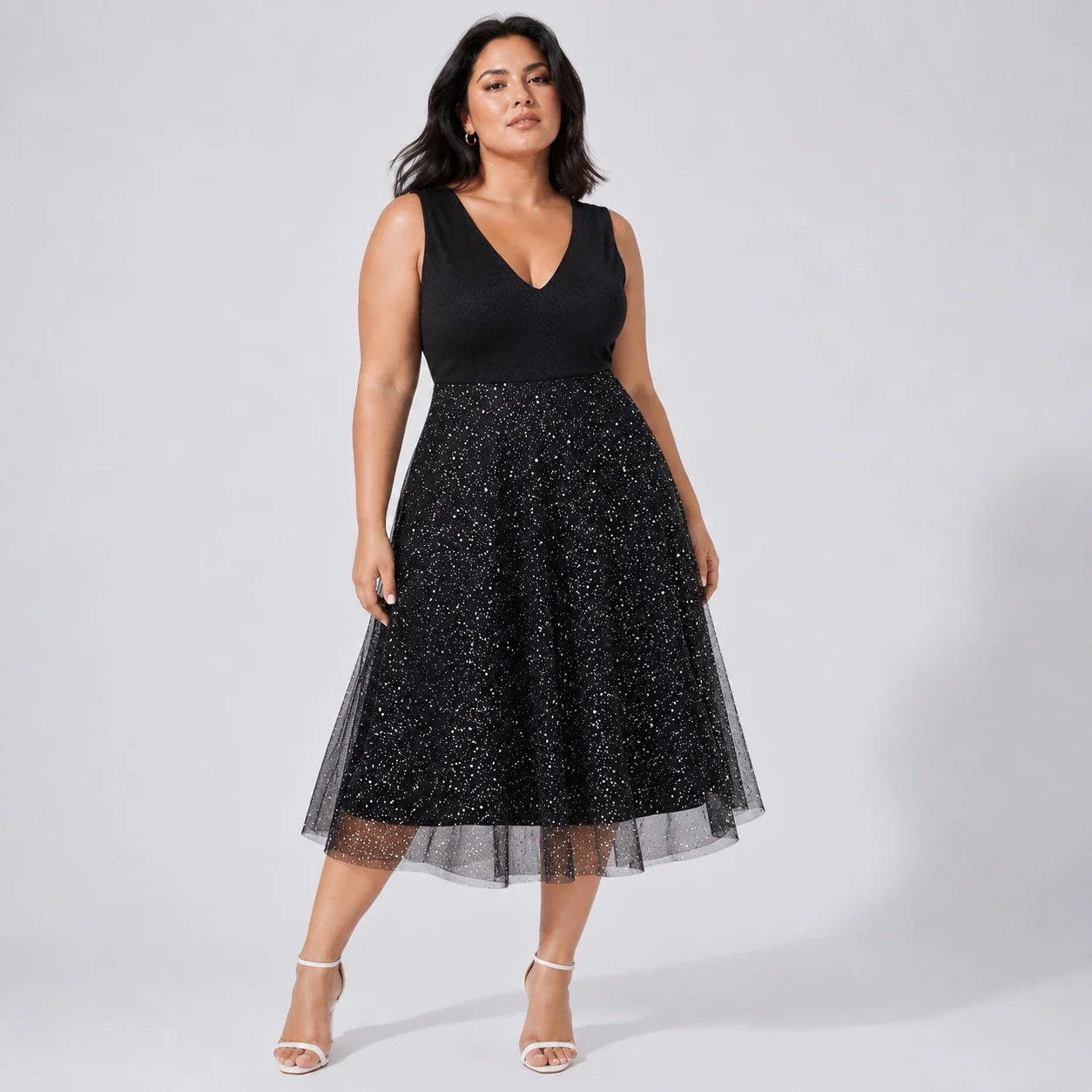 Glitter Mesh Midi Dress WHD0606440