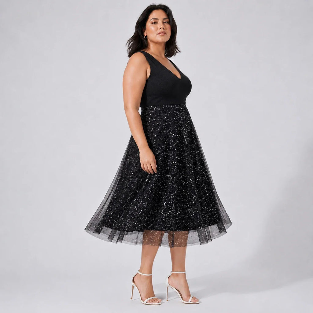 Glitter Mesh Midi Dress WHD0606440