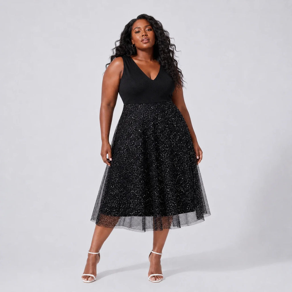 Glitter Mesh Midi Dress WHD0606440