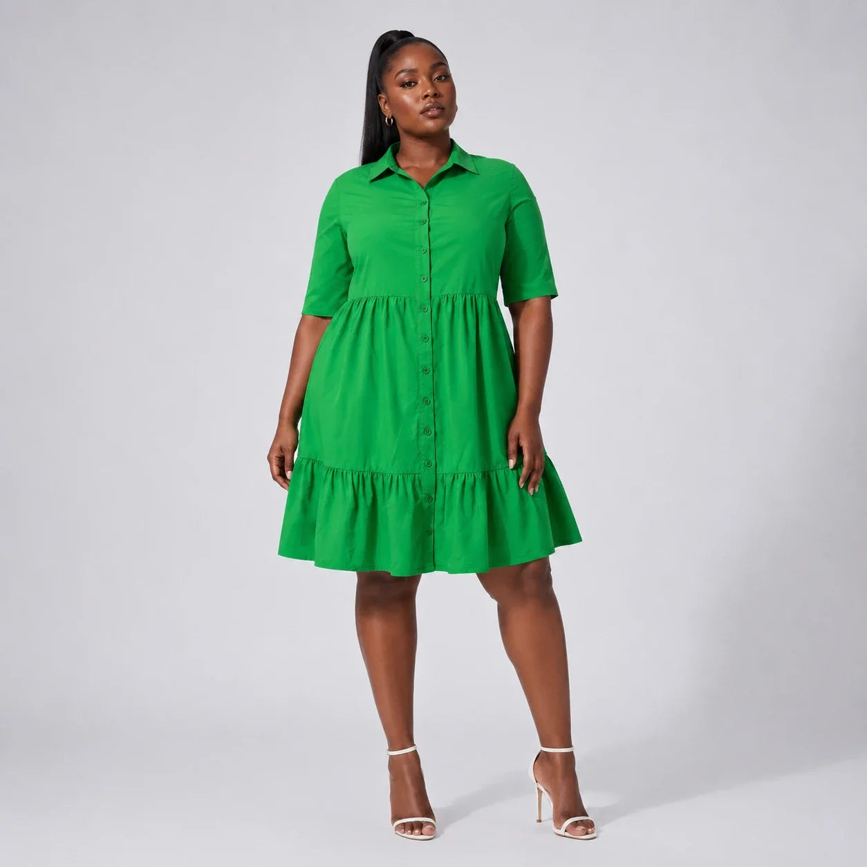 Tiered Button Shirt Dress WHD0606442