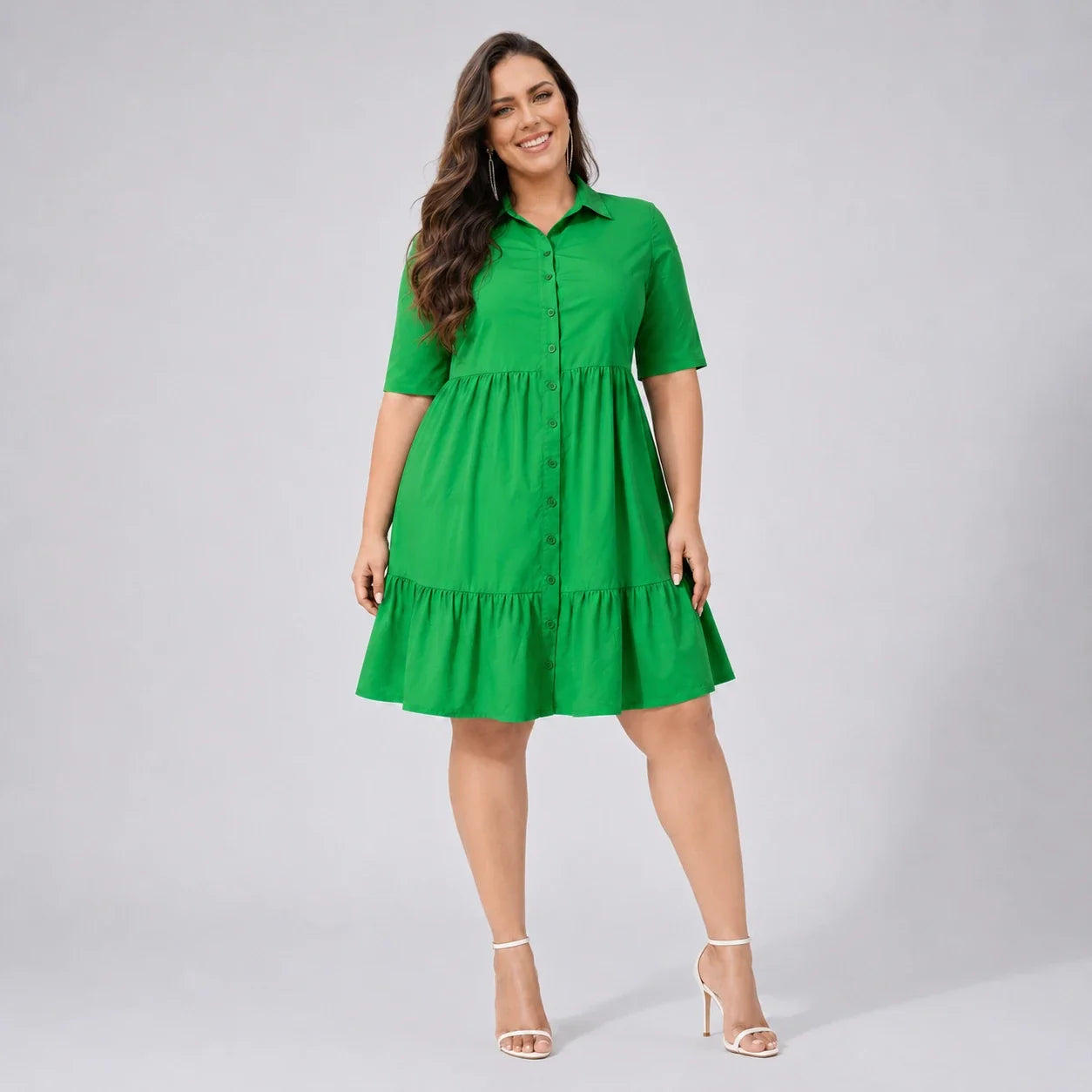 Tiered Button Shirt Dress WHD0606442
