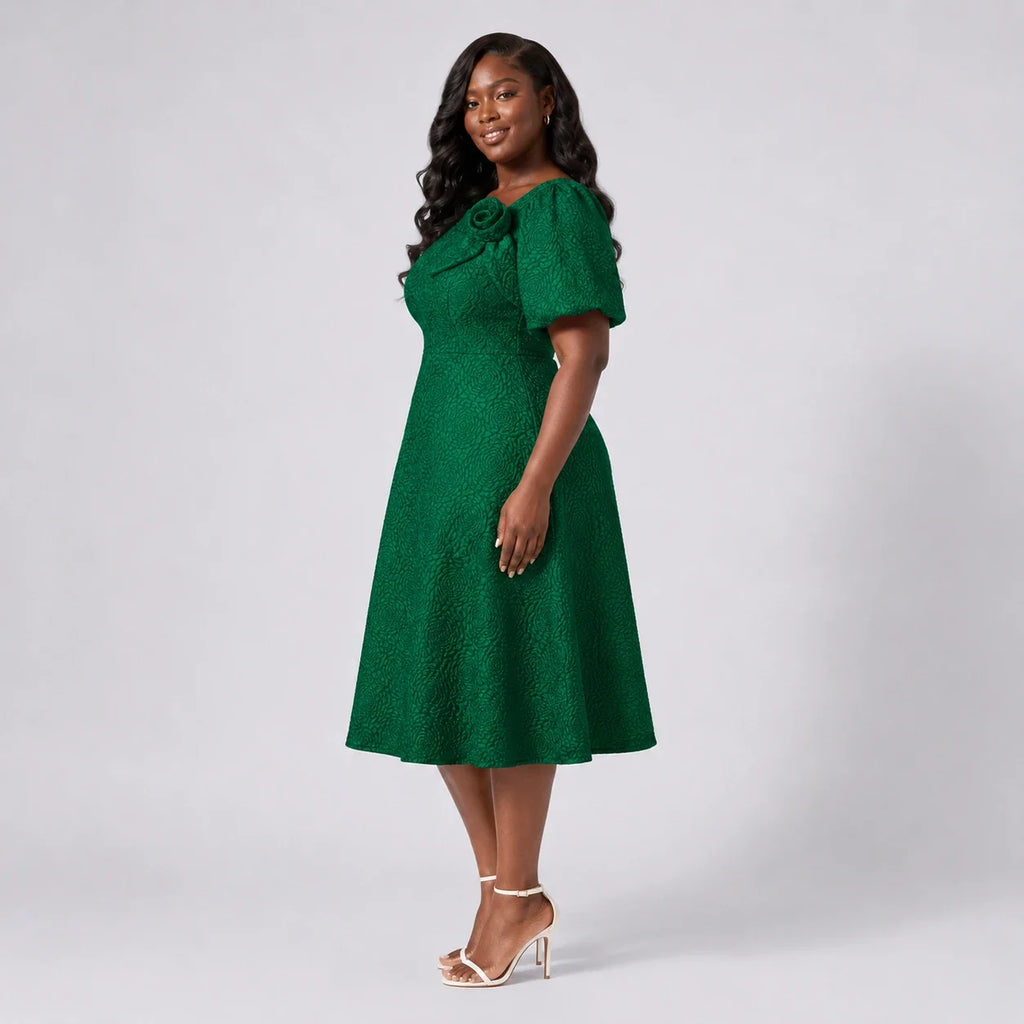 Emerald Jacquard Midi Dress WHD0606443