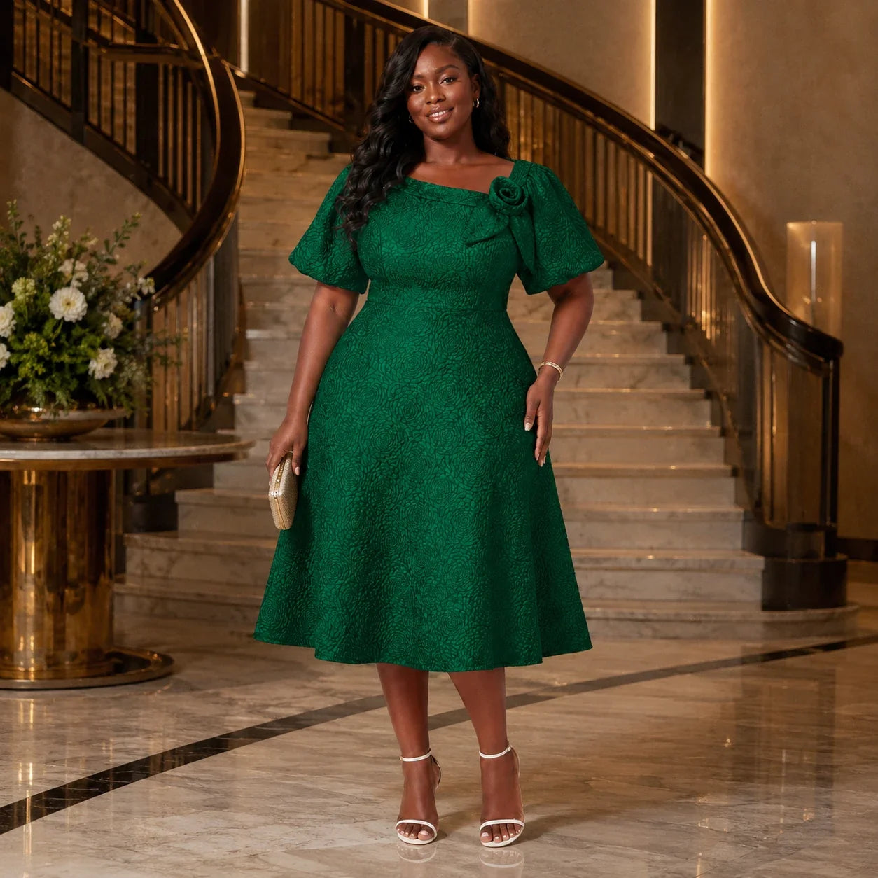 Emerald Jacquard Midi Dress WHD0606443