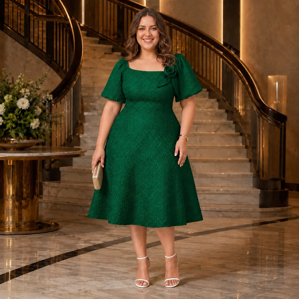 Emerald Jacquard Midi Dress WHD0606443