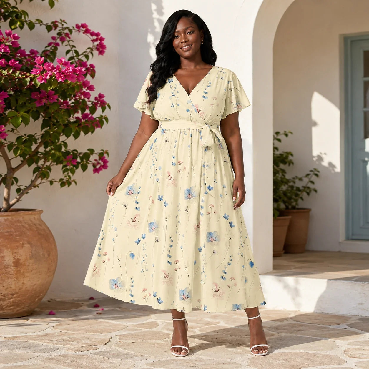 Floral Tie-Waist Maxi Dress WHD0606444