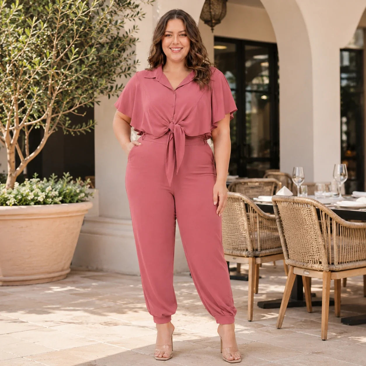 Tie Front Tapered Jumpsuit WHD0606447
