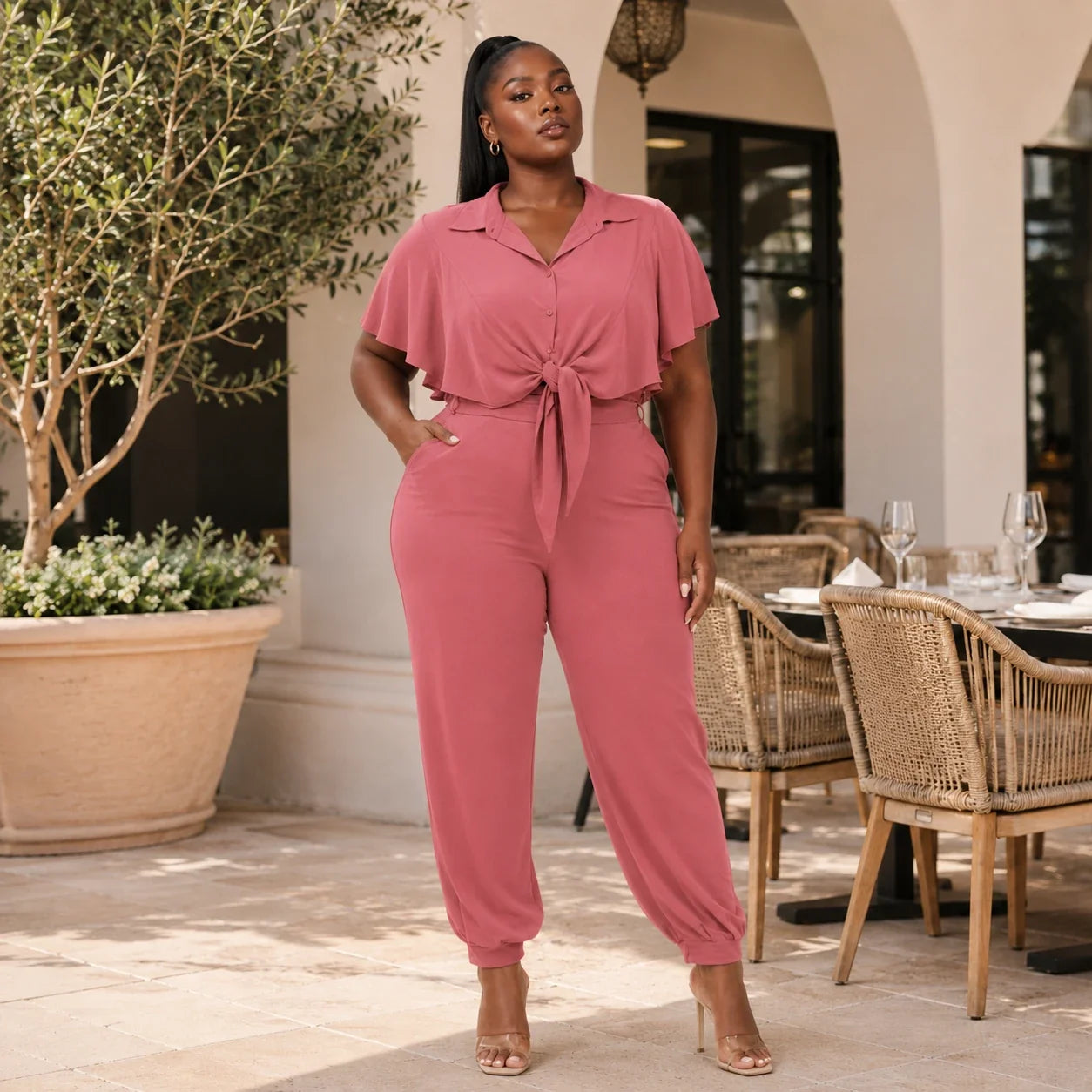 Tie Front Tapered Jumpsuit WHD0606447