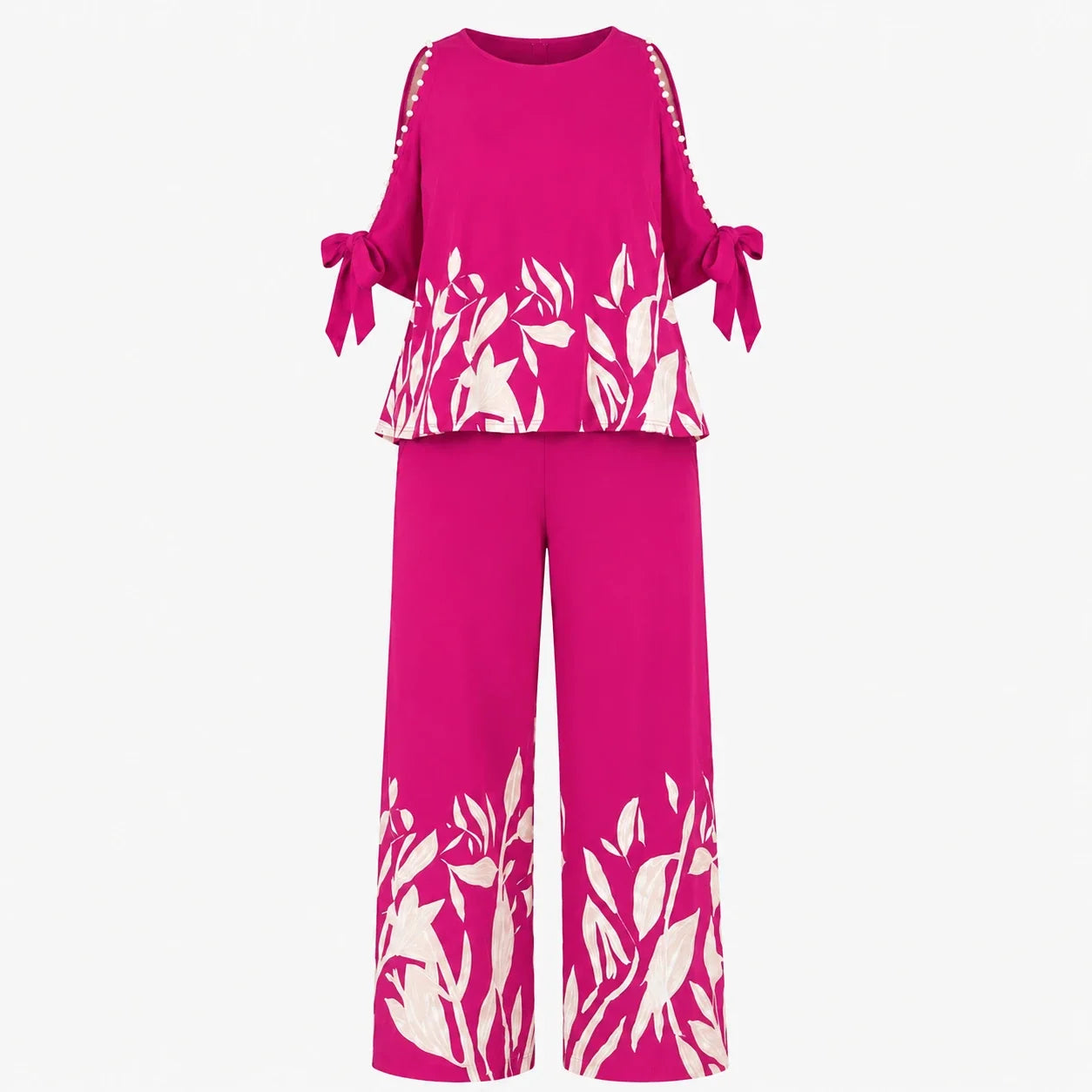 Floral Trim Wide Leg Set WHD0606448