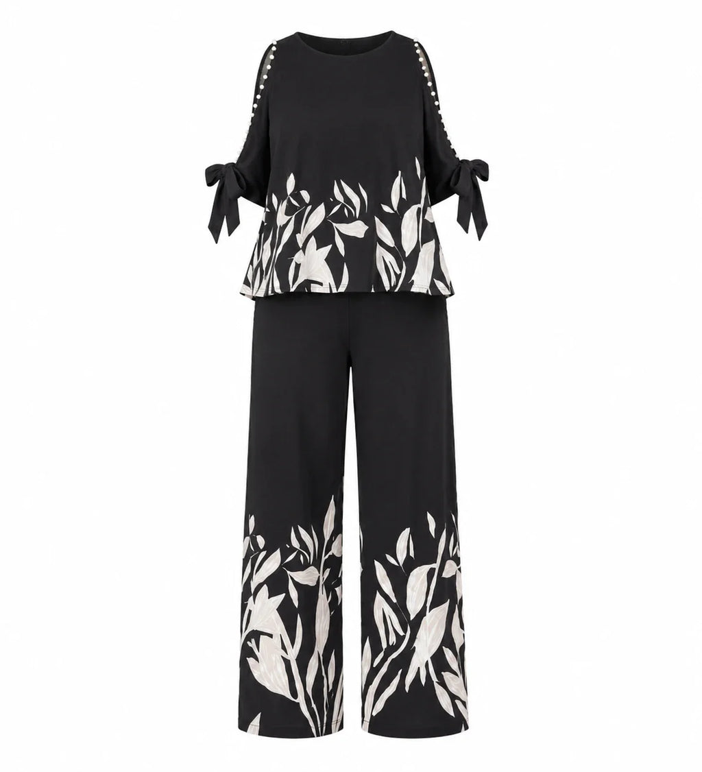 Floral Trim Wide Leg Set WHD0606448