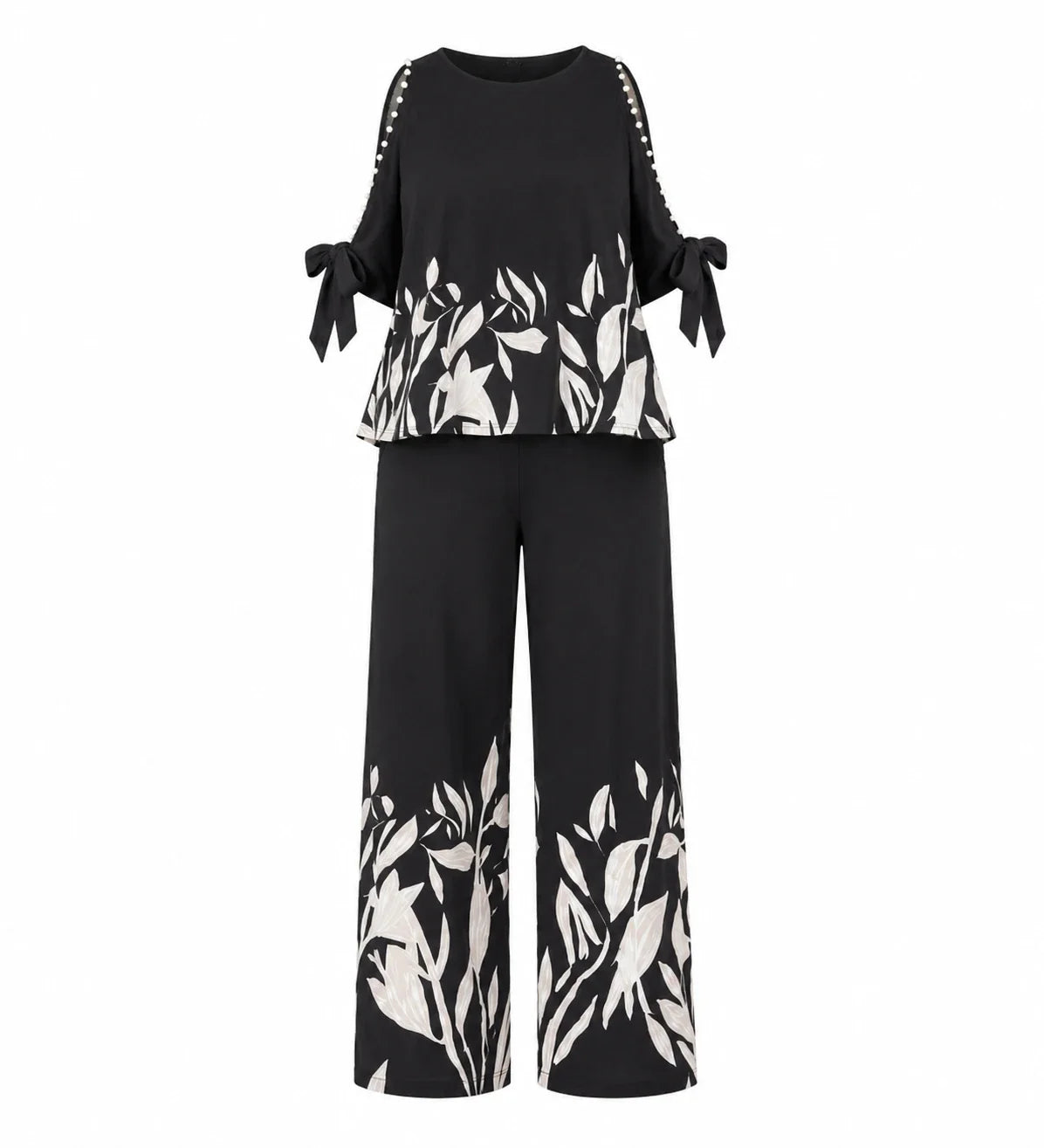 Floral Trim Wide Leg Set WHD0606448