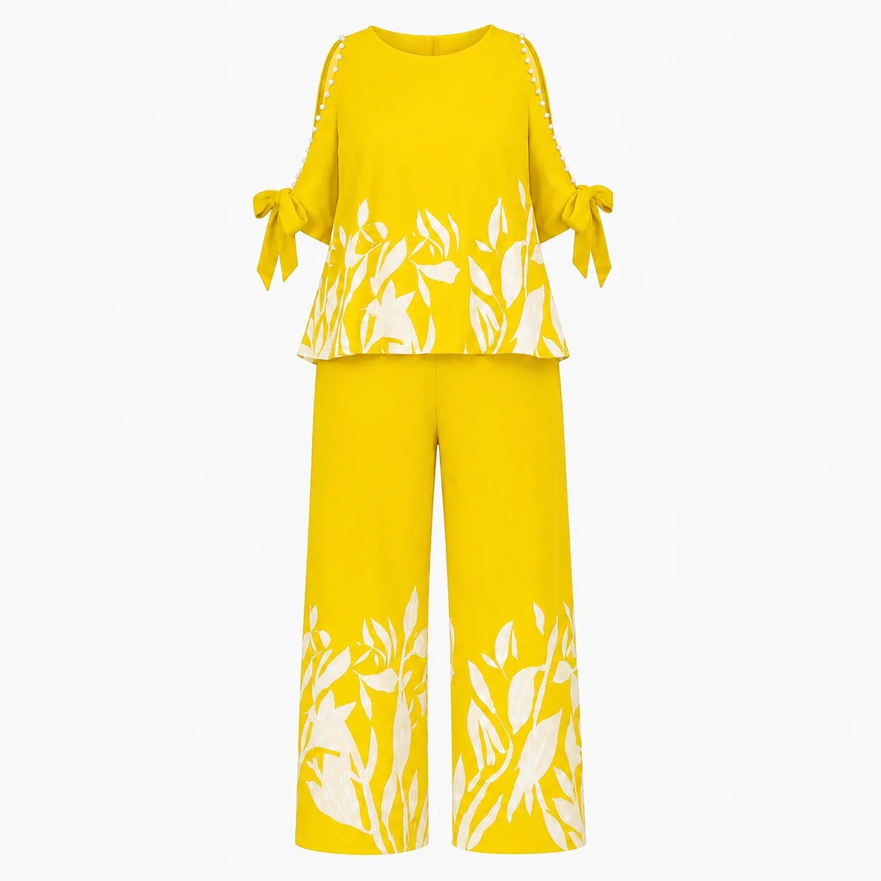 Floral Trim Wide Leg Set WHD0606448