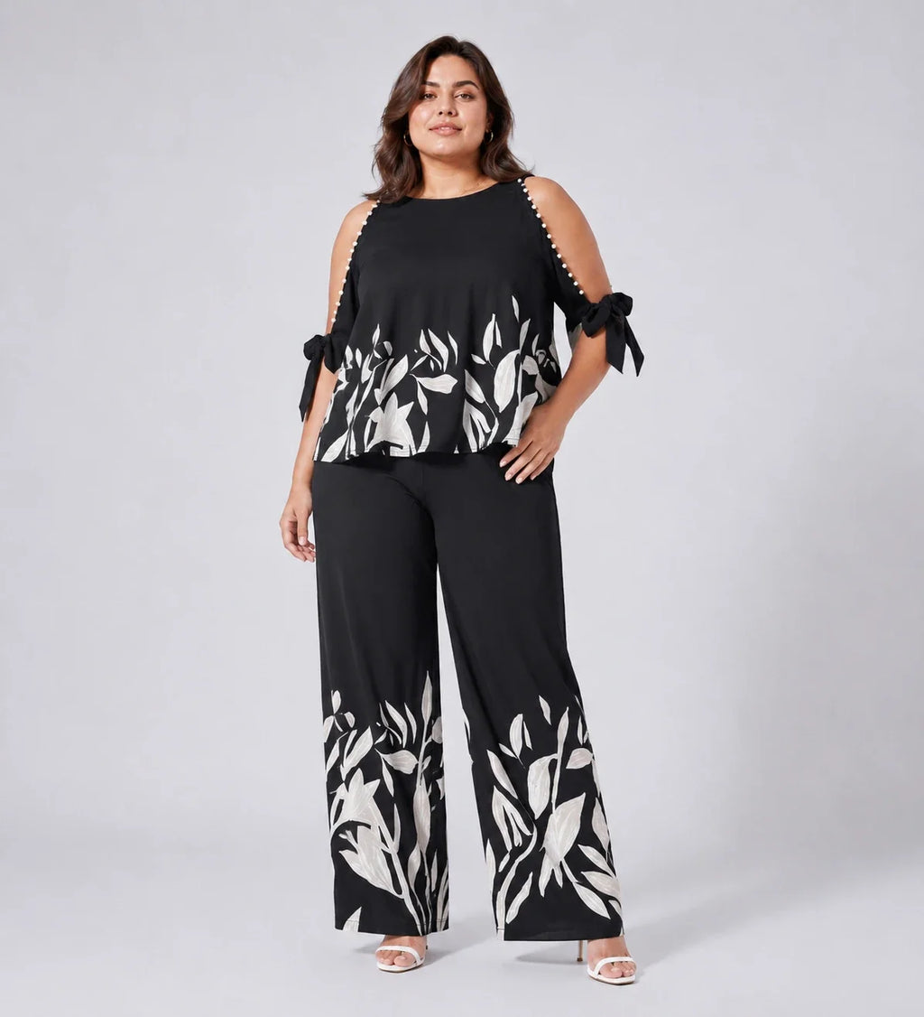 Floral Trim Wide Leg Set WHD0606448