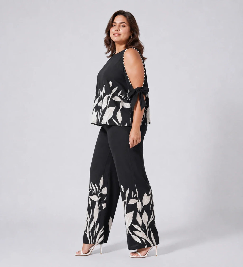 Floral Trim Wide Leg Set WHD0606448