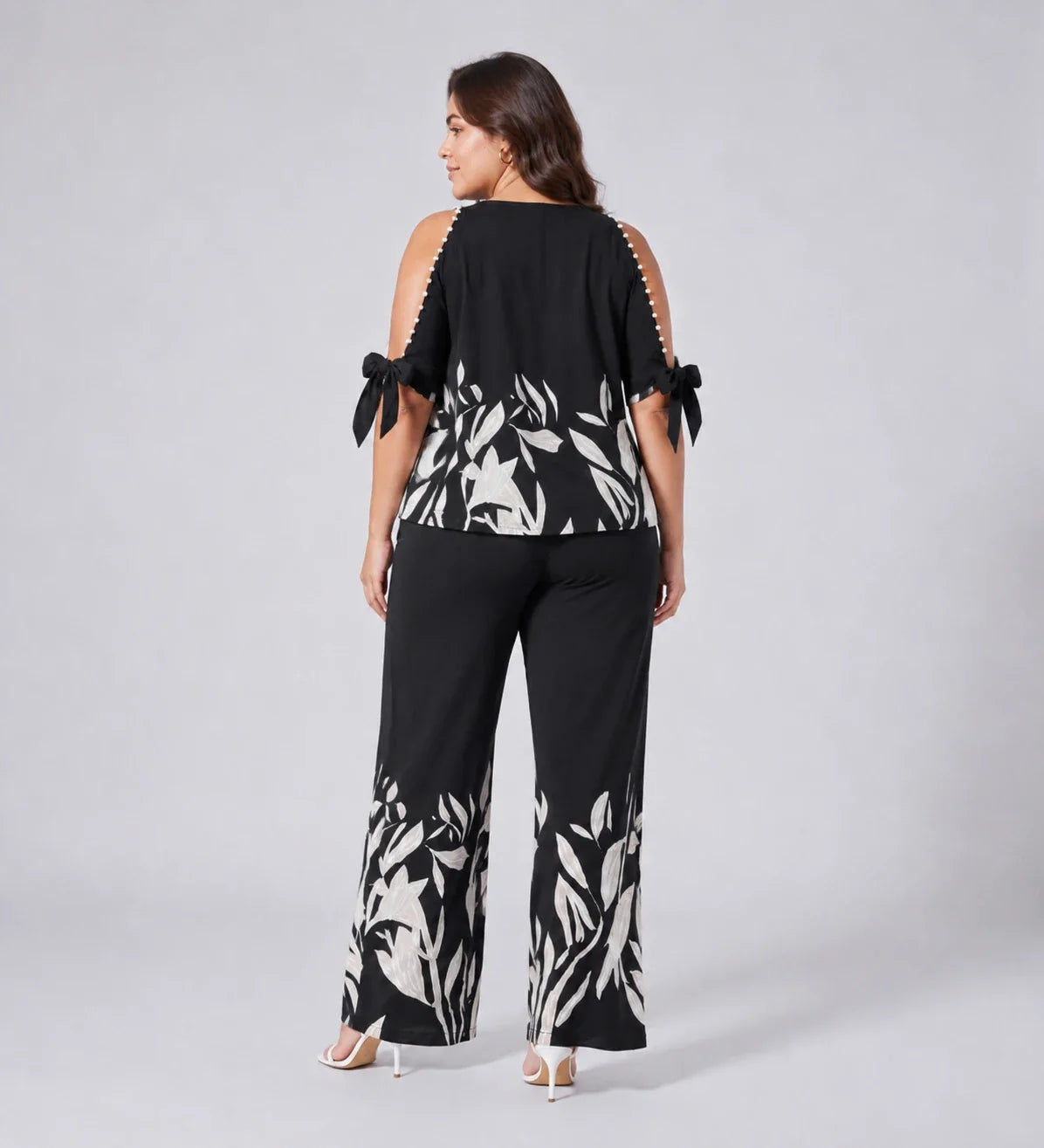 Floral Trim Wide Leg Set WHD0606448
