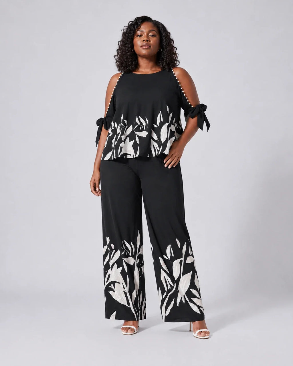 Floral Trim Wide Leg Set WHD0606448