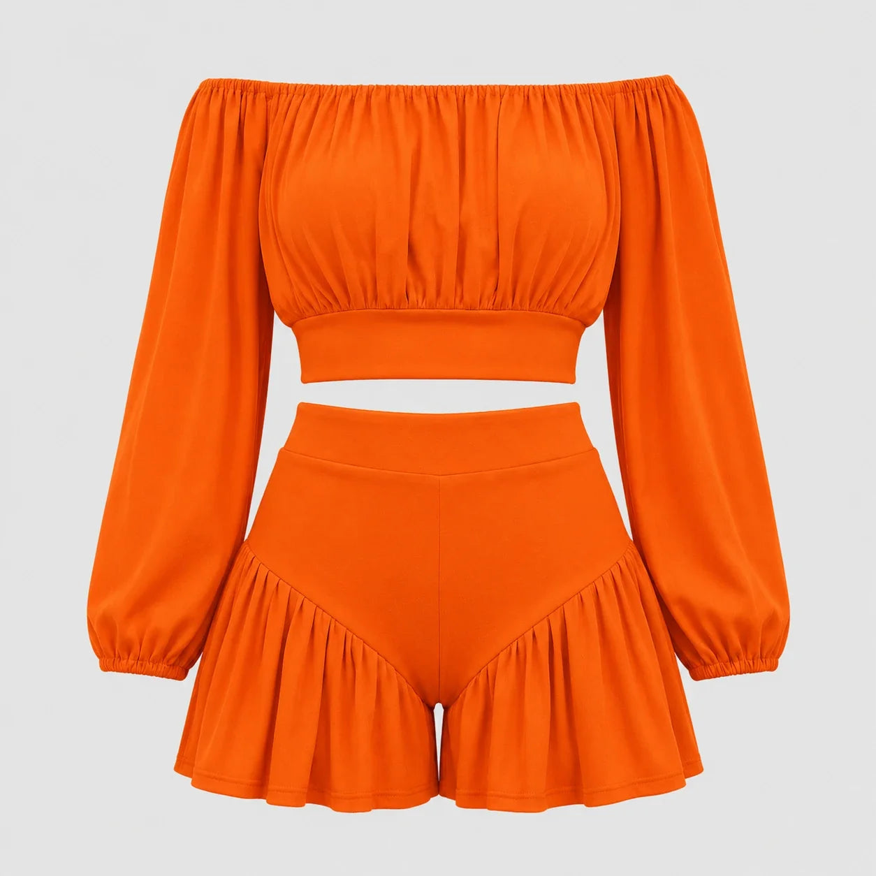 Off-Shoulder Ruffle Shorts Set WHD0606450