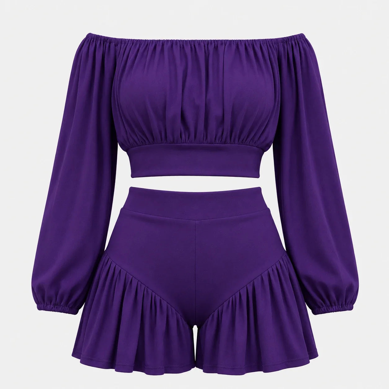 Off-Shoulder Ruffle Shorts Set WHD0606450