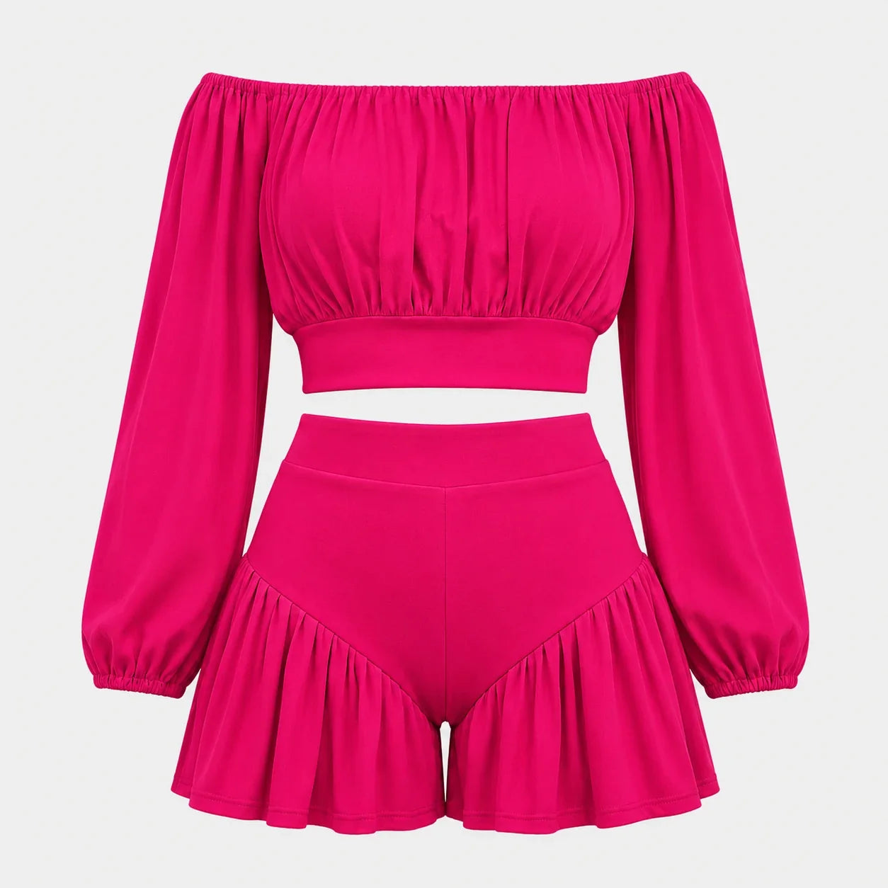 Off-Shoulder Ruffle Shorts Set WHD0606450