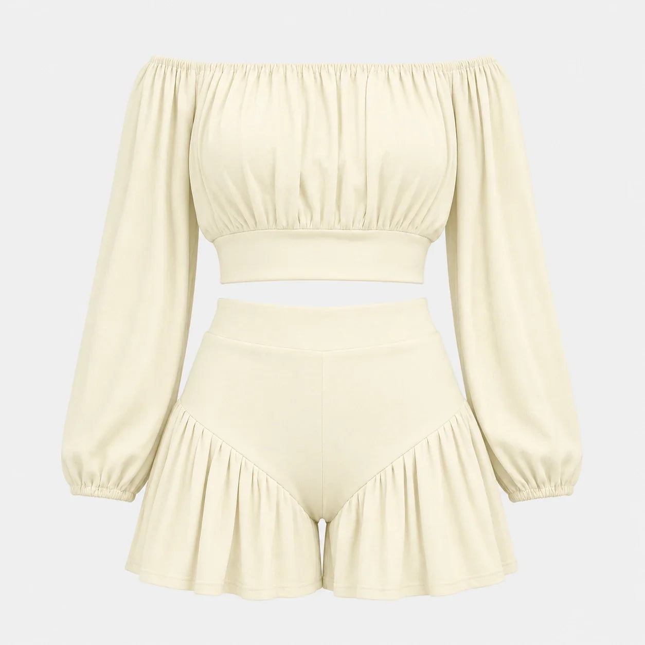 Off-Shoulder Ruffle Shorts Set WHD0606450