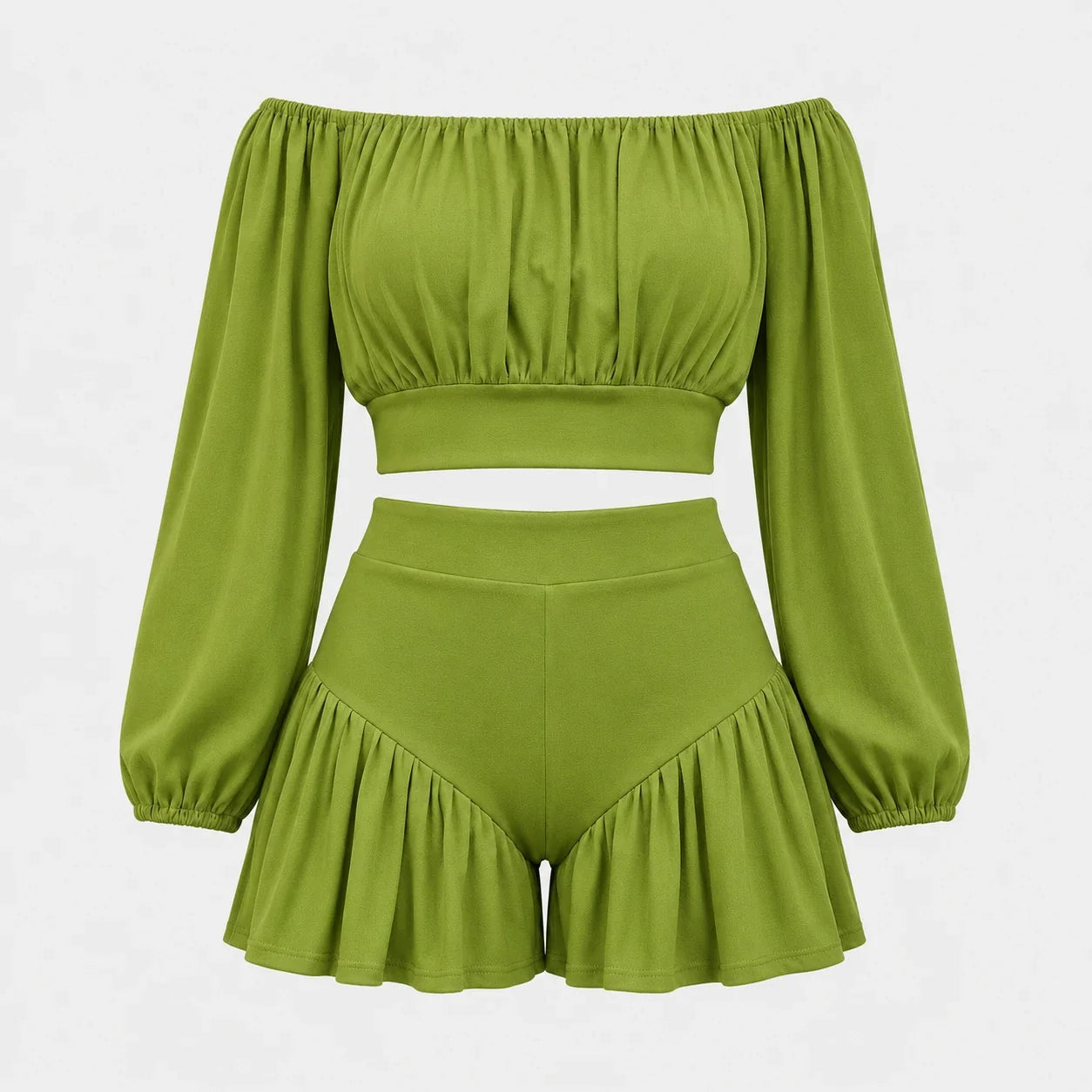 Off-Shoulder Ruffle Shorts Set WHD0606450