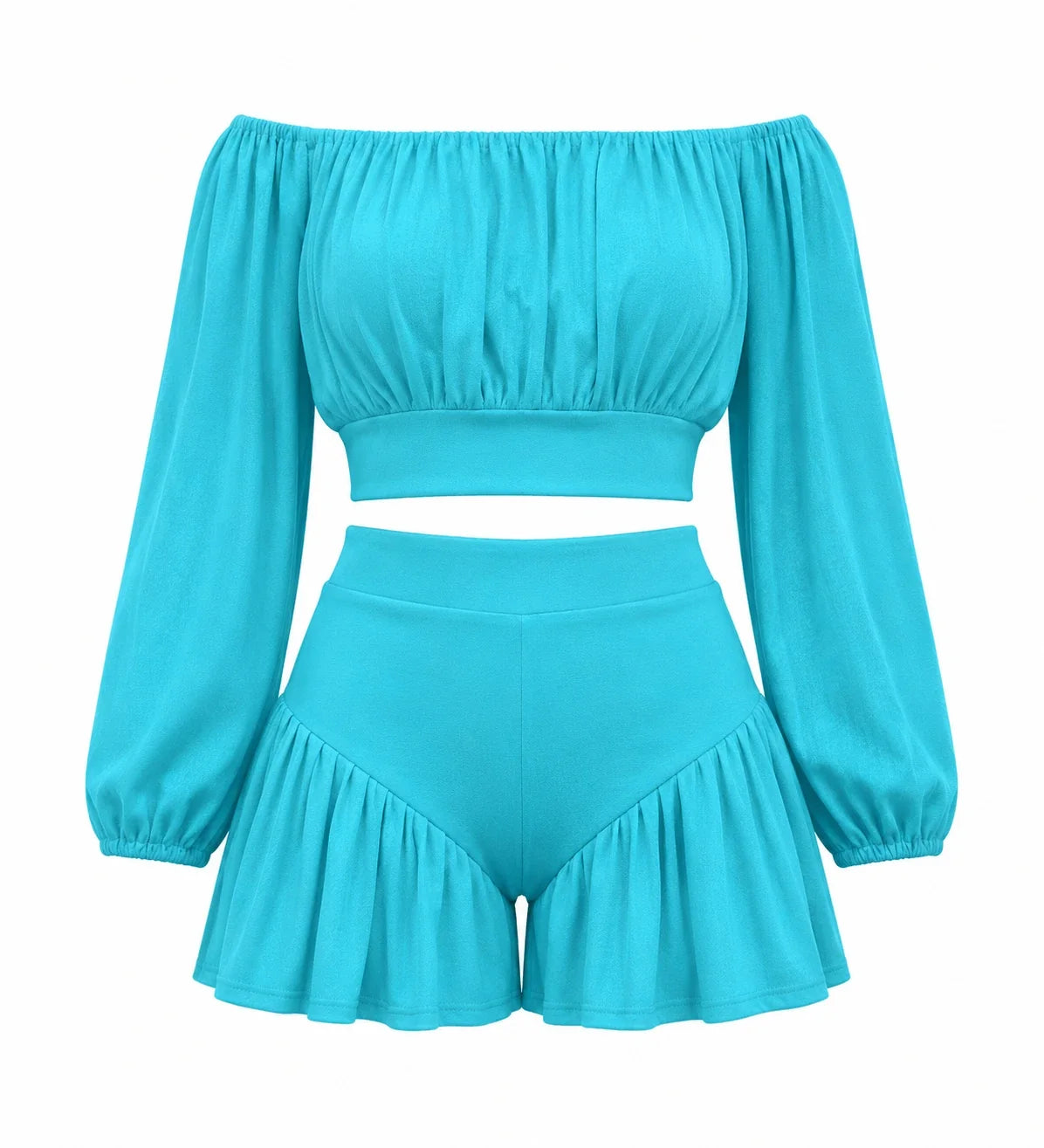 Off-Shoulder Ruffle Shorts Set WHD0606450