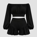 Off-Shoulder Ruffle Shorts Set WHD0606450