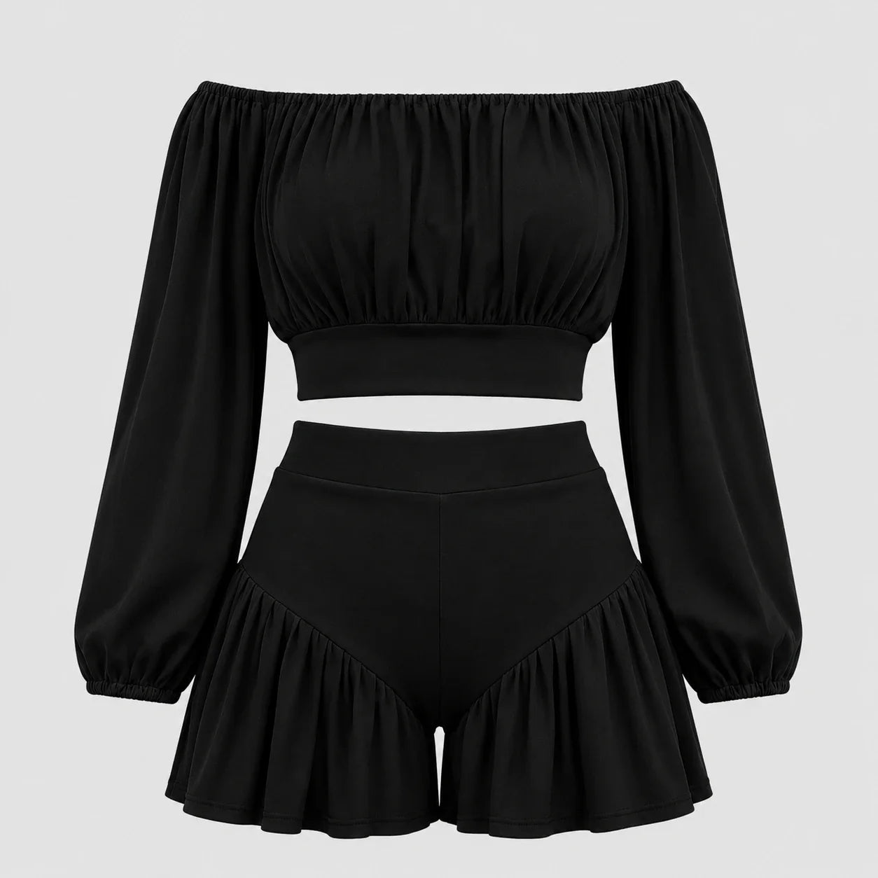 Off-Shoulder Ruffle Shorts Set WHD0606450