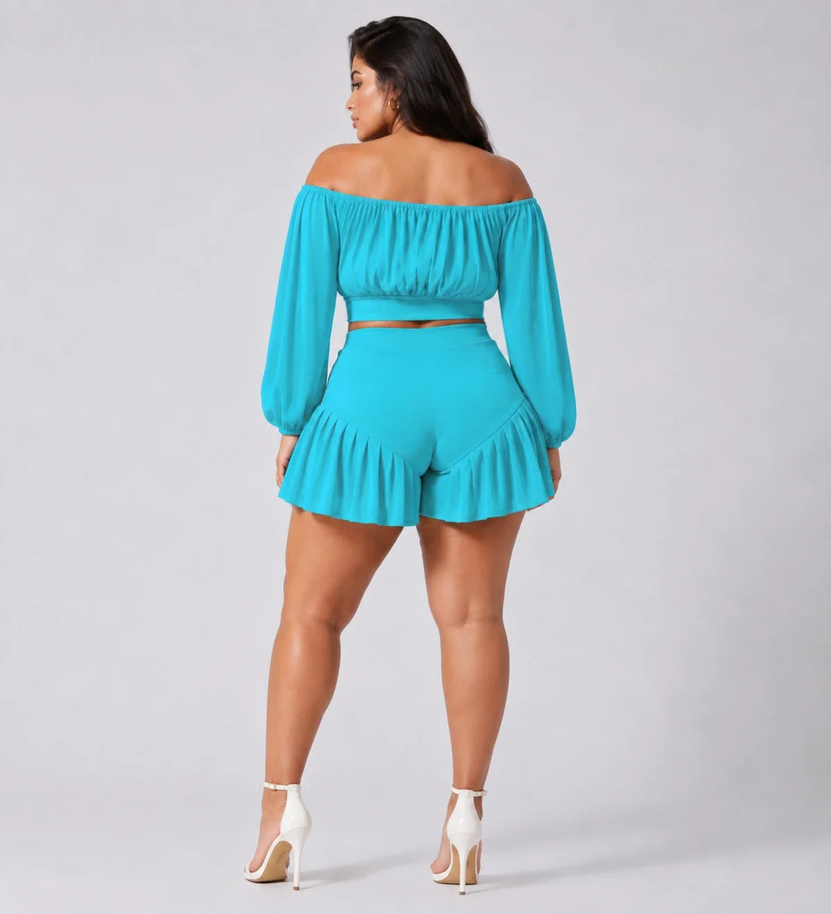 Off-Shoulder Ruffle Shorts Set WHD0606450